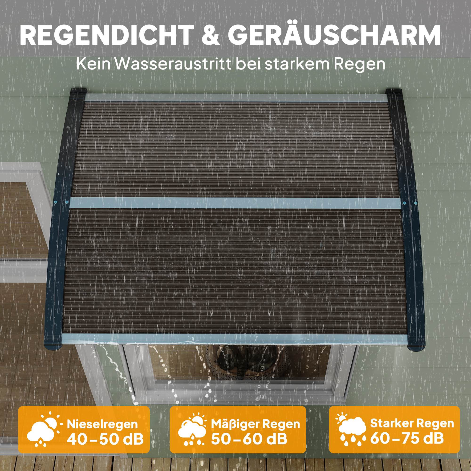 Vordach Haustürvordach 75 x 100 cm Pultvordach Überdachung Polycarbonat Braun