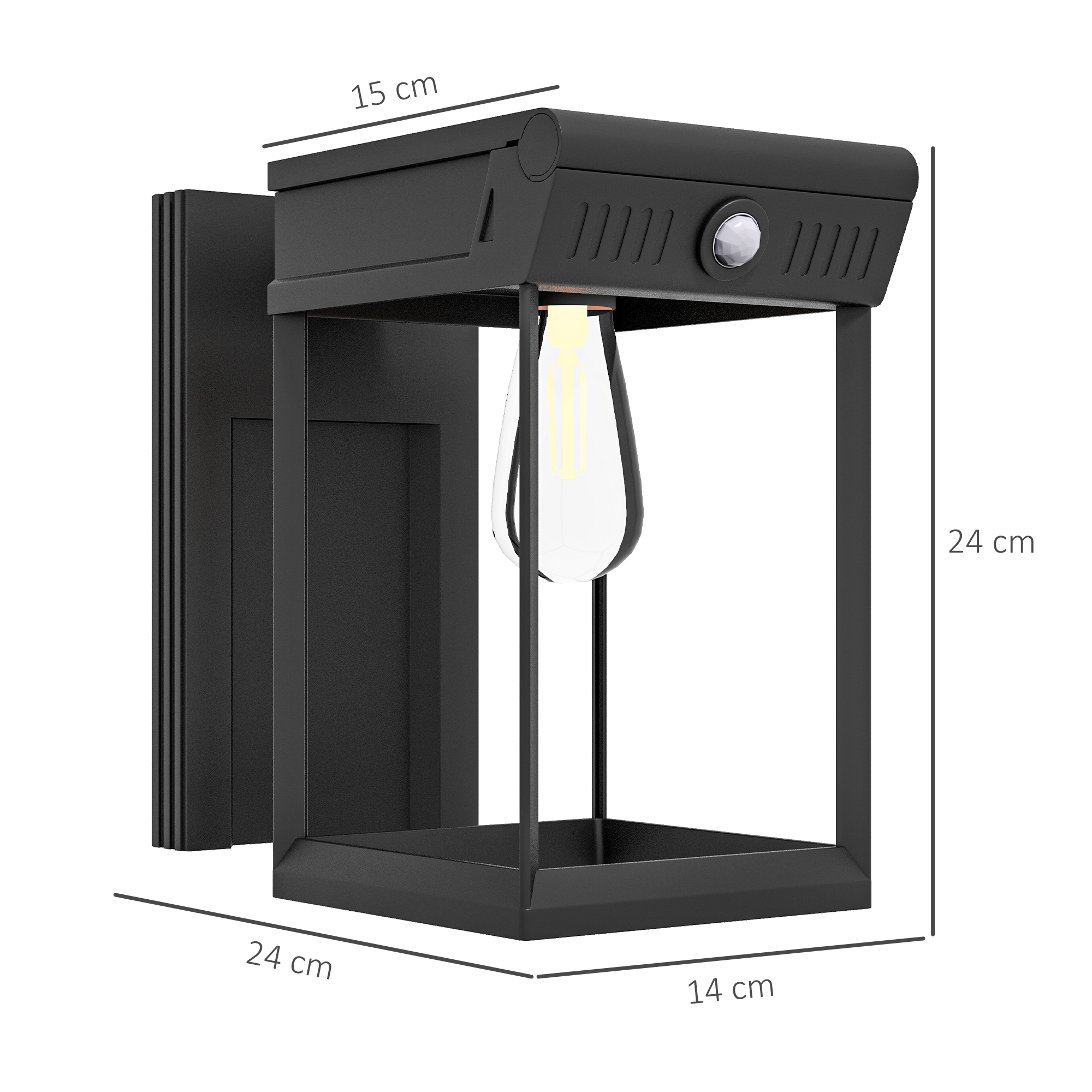 Garten-Solarlicht Außenleuchte Solarlampe, wetterbeständig, Bewegungssensor, 14 cm x 24 cm x 24 cm, Schwarz