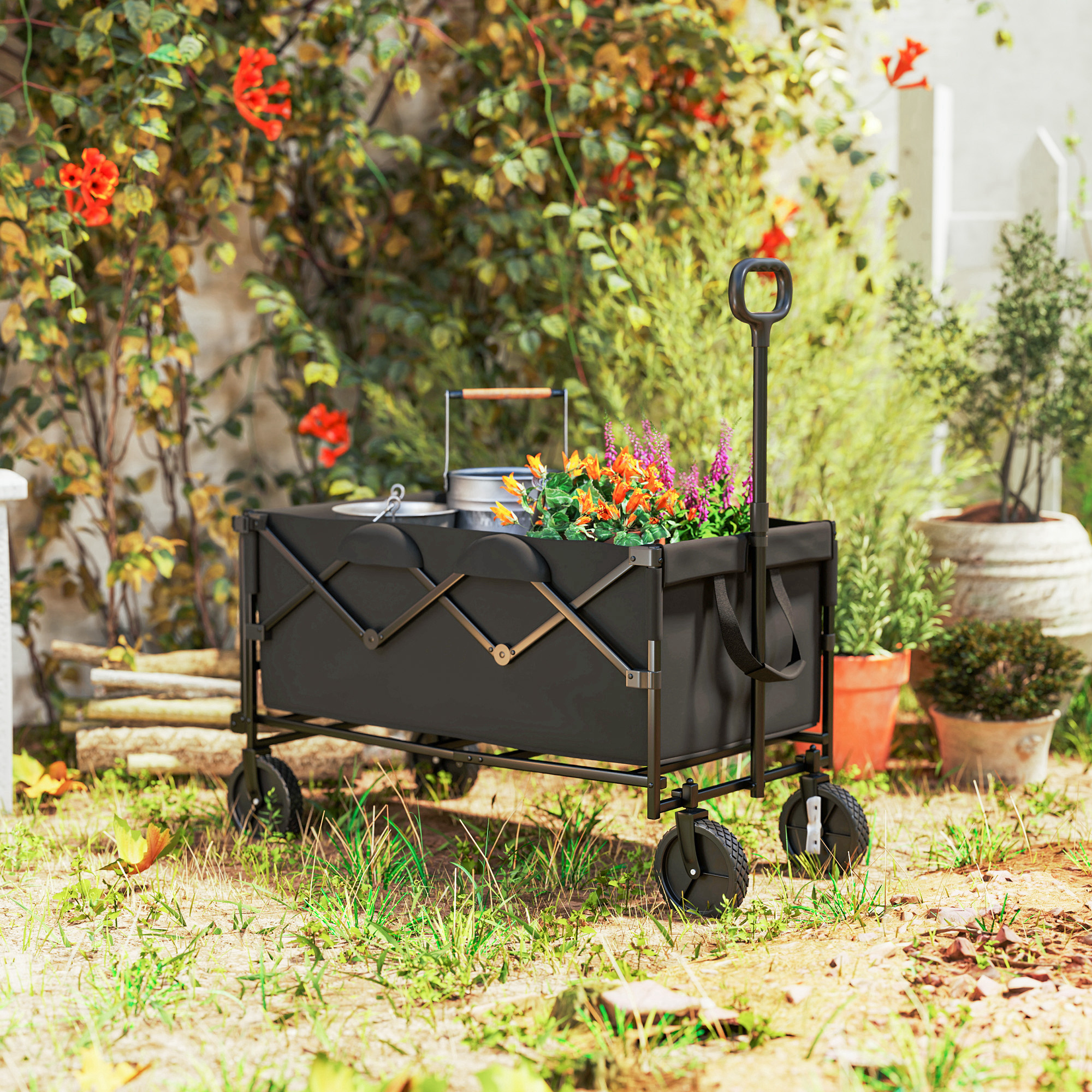Gartenwagen 100 kg belastbar klappbar Erweiterter Transportwagen mit herausnehmbare Plane Schwarz