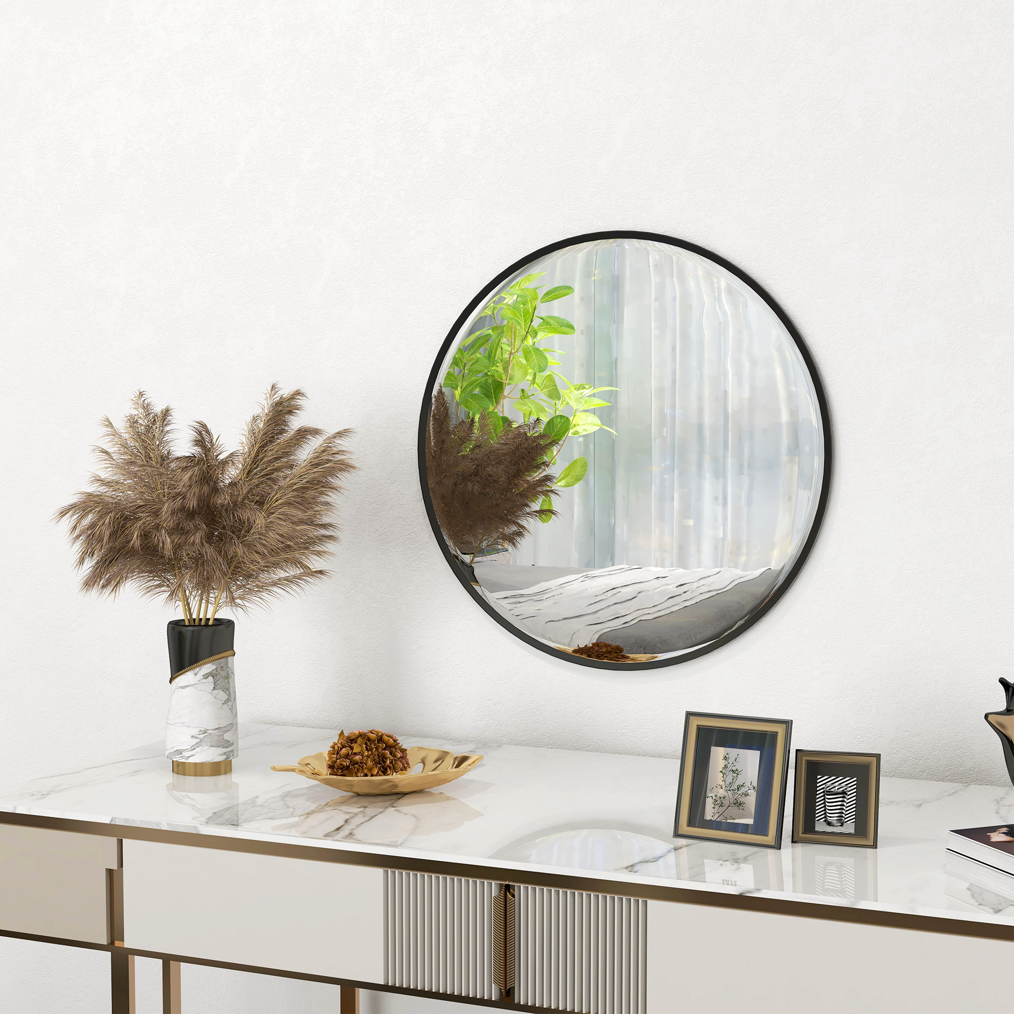 Wandspiegel, modernes Design, Φ61 cm, Schwarz