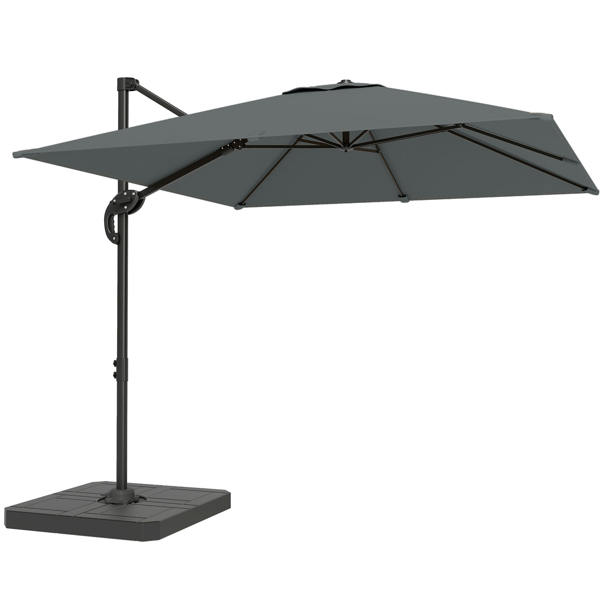 Alu Ampelschirm  Ø244cm Sonnenschirm mit Kurbel Ständer Wasserabweisend 360° drehbar Dunkelgrau