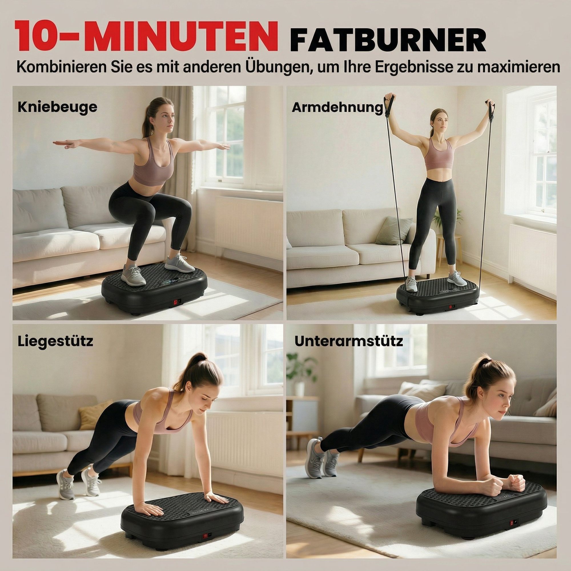 Vibrationsplatte Rüttelplatte mit 120 Intensitätsstufen 5 Vorprogramm Fernbedienung LED-Display für Muskelaufbau Schwarz