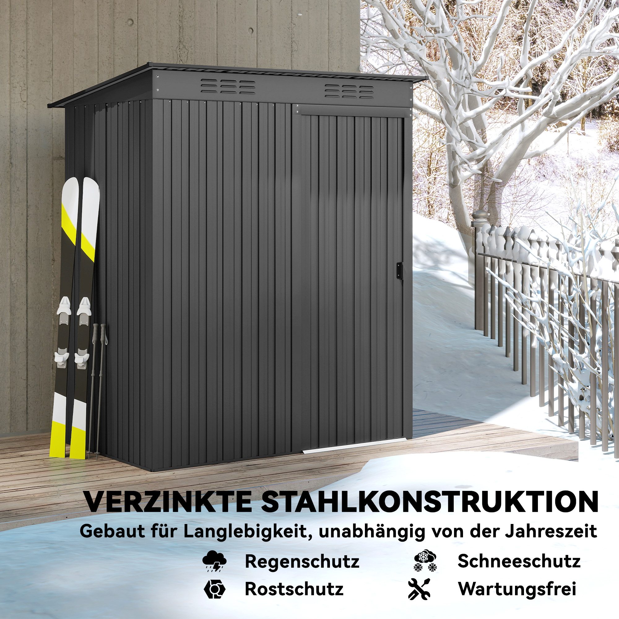Metall Gerätehaus 1,37 m², Geräteschuppen mit müheloser Montage Pultdach Schiebetür Lüftungen Handschuhen