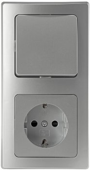 DELPHI Set Steckdose + Schalter + Rahmen - 250V~/ 16A, Steckanschluss, silber DELPHI Set Steckdose + Schalter + Rahmen - 250V~/ 16A, Steckanschluss, silber