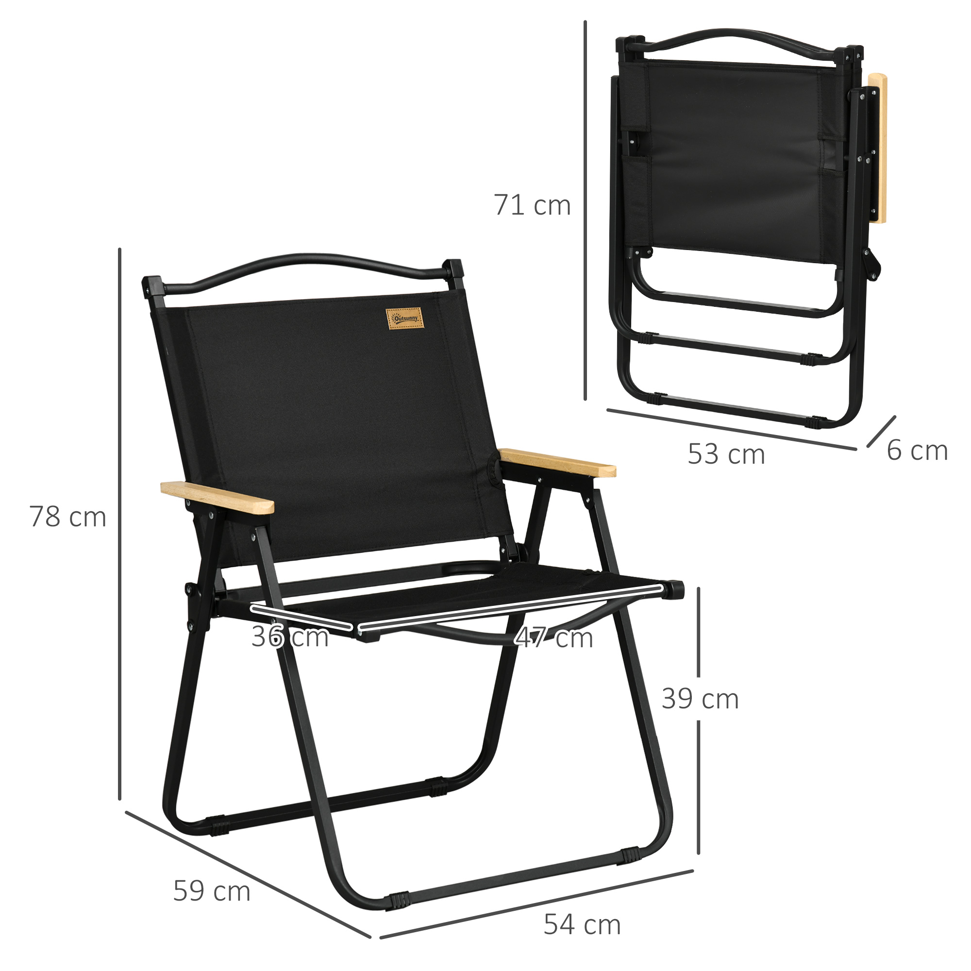 Campingstühle, 2 x Strandstuhl, faltbar, Stahl, Holzoptik, Schwarz