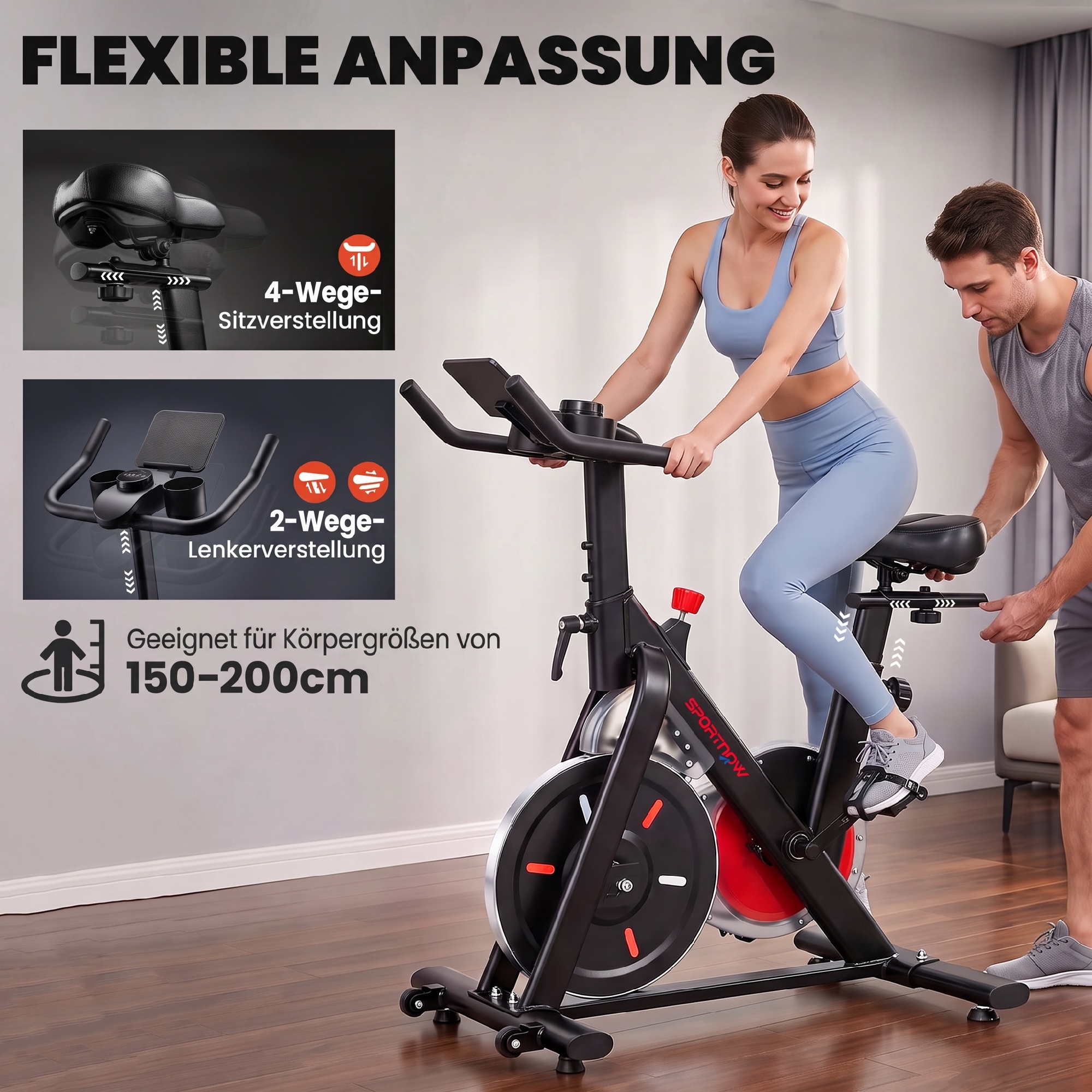 Heimtrainer Fahrrad Höhenverstellbar Hometrainer mit Magnetwiderstand APP verstellbarem Sitz LCD-Monitor Handyhalter