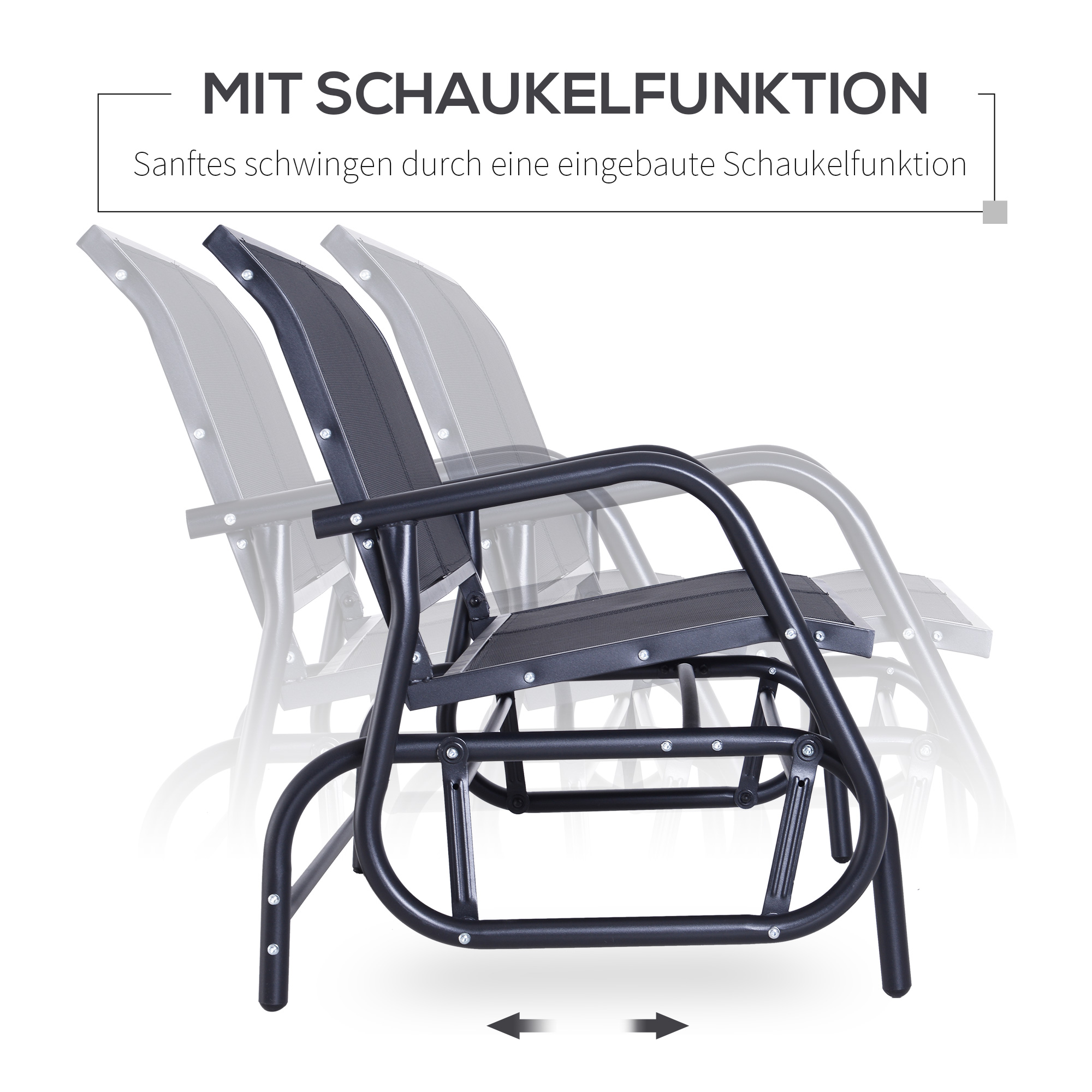 Schaukelstuhl Gartenbank mit Schaukelmechanismus bis 200 kg belastbar 120 x 70 x 85 cm Schwarz