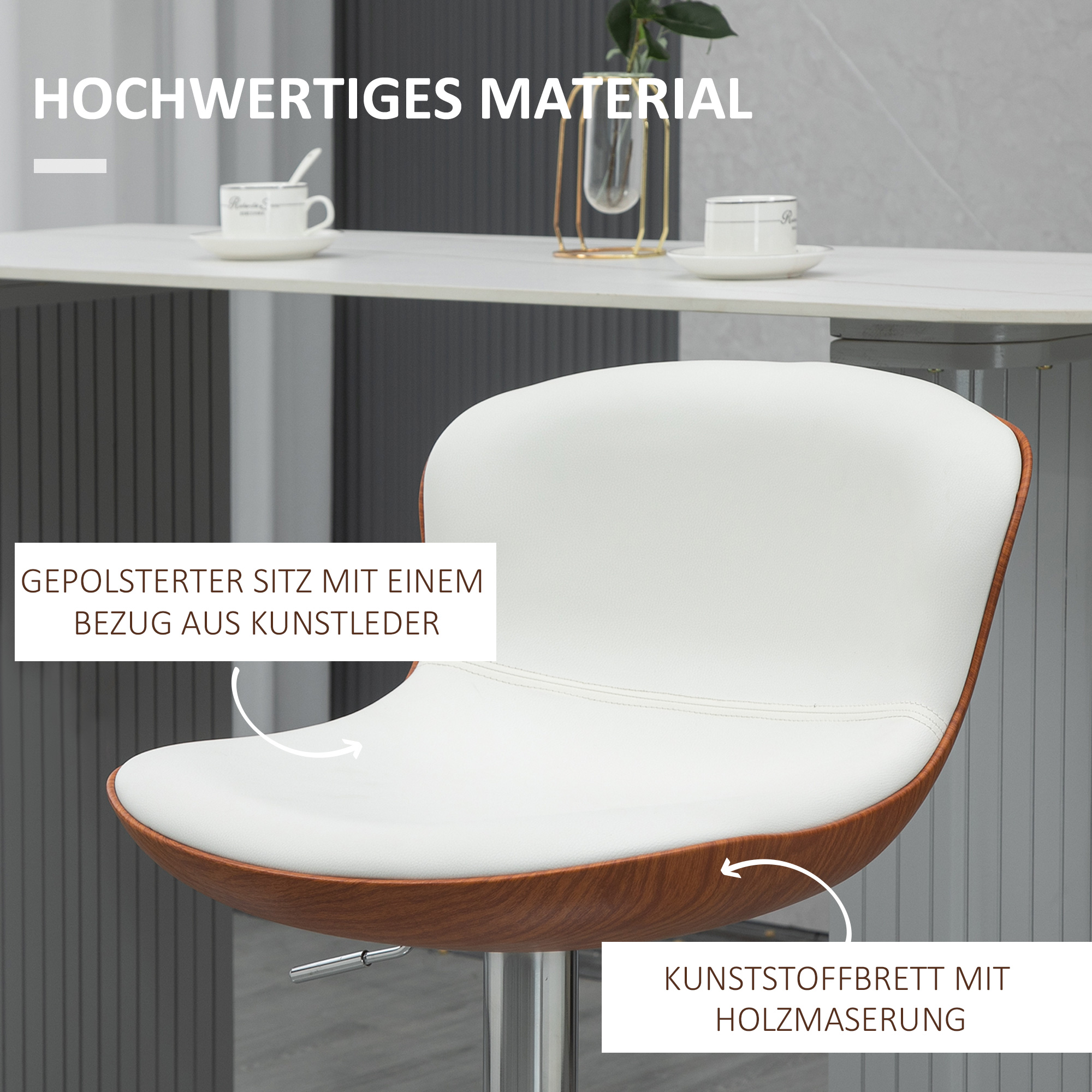 2er-Set Barhocker, höhenverstellbar, Metallgestell, drehbarer Sitz, Cremeweiß