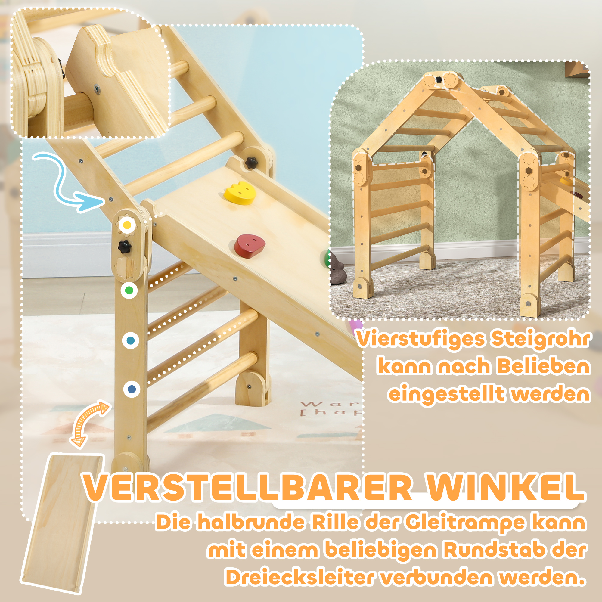 Klettergerüst 3-in-1, faltbar, Leiter & Rutsche/Kletterwand, Holz, für Kinder 1,5-4 Jahre