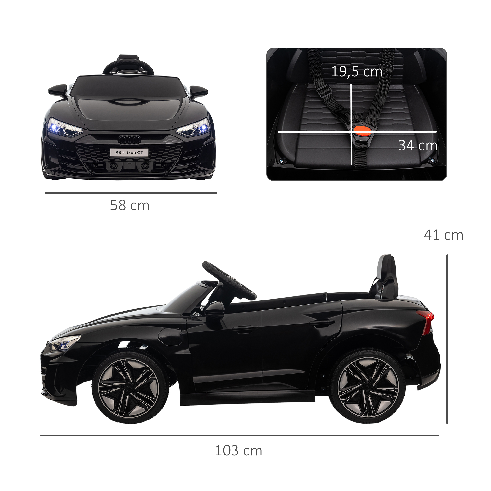 Kinderauto, Elektroauto, Audi, mit Sicherheitsgurt, Fernbedienung, Licht, schwarz, 103 x 58 x 41cm