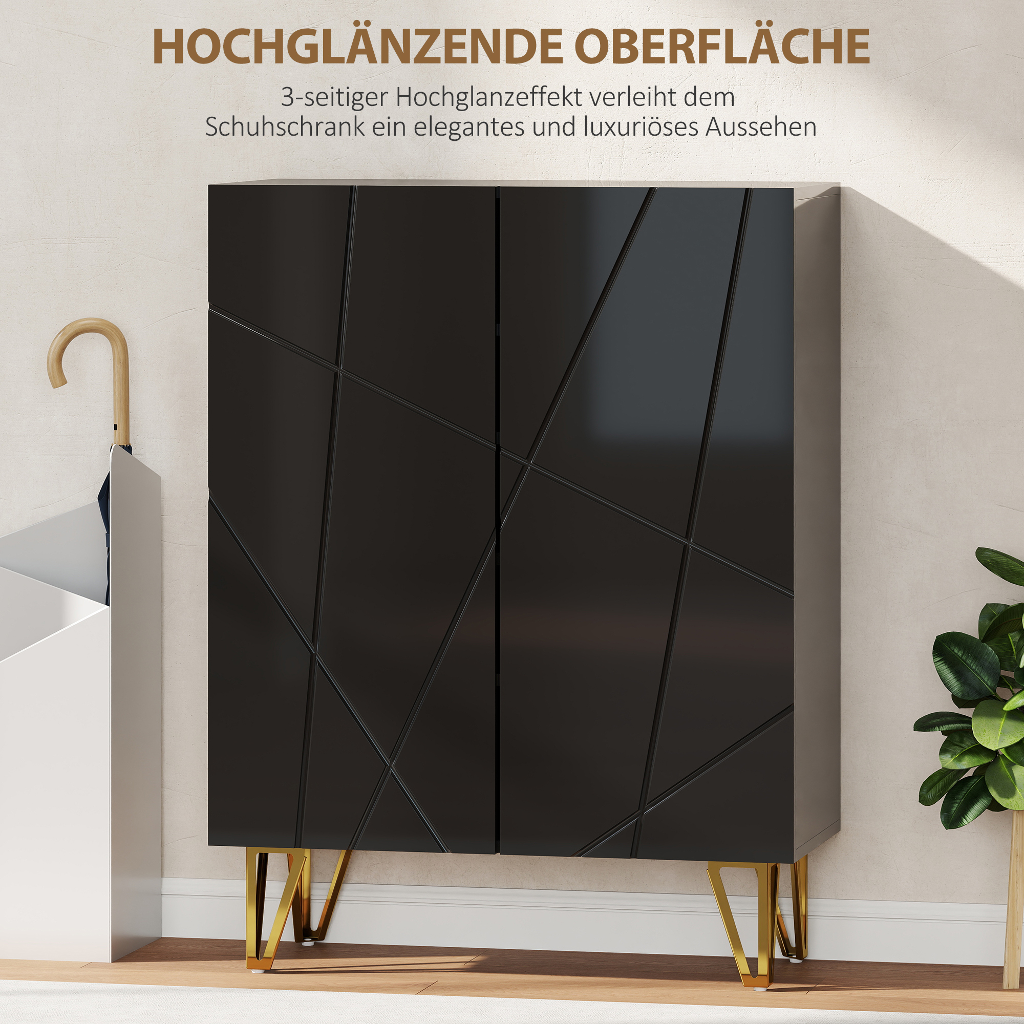 Schuhschrank mit 2 Türen, Schuhregal, Schuhaufbewahrung mit 3 Verstellbaren Ablagen 72 x 31,5 x 95 cm, Schwarz