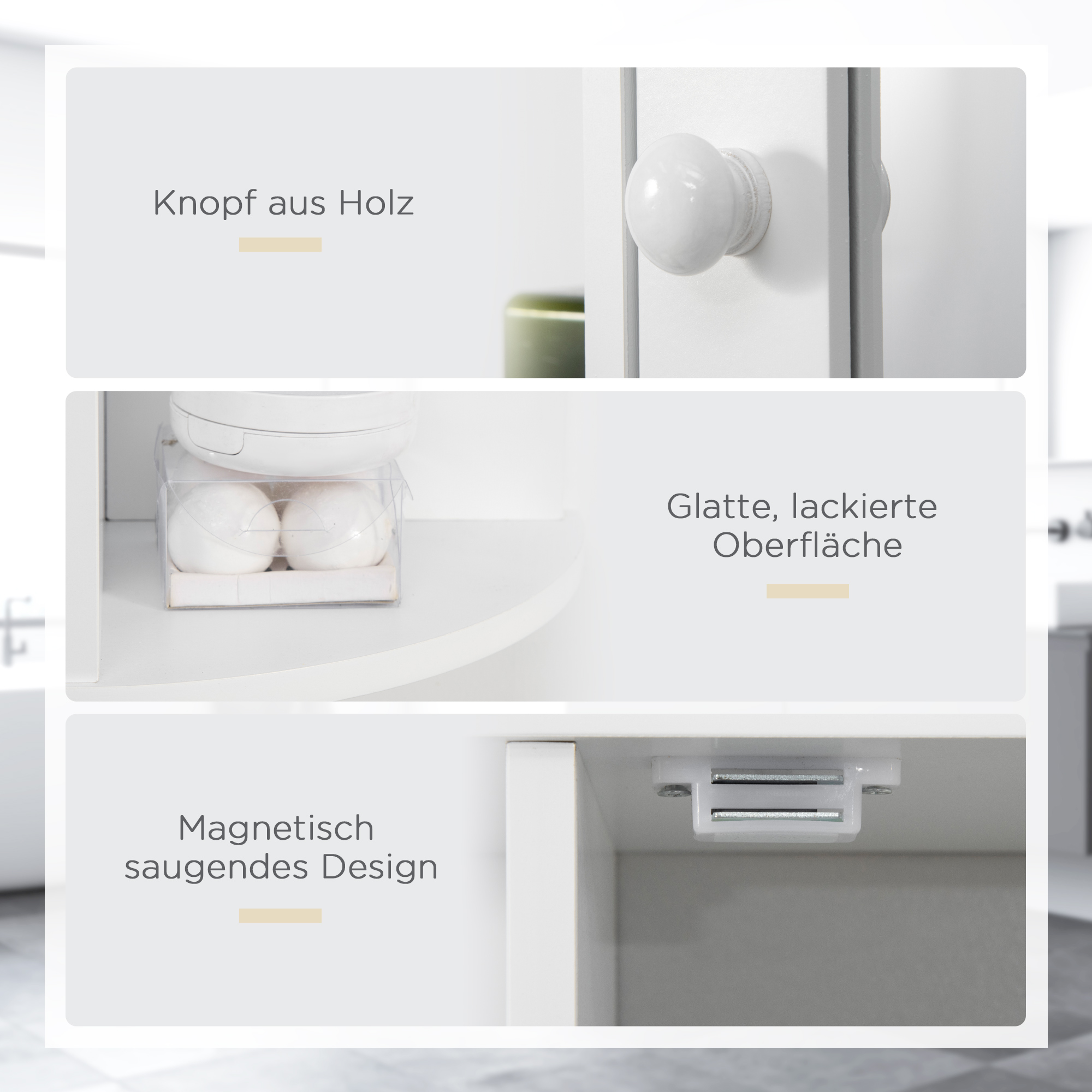 Spiegelschrank Badschrank Badezimmerschrank, 8 Fächer, Spiegeltüren, wasserbeständig, 66 cm x 17 cm x 63 cm, Weiß
