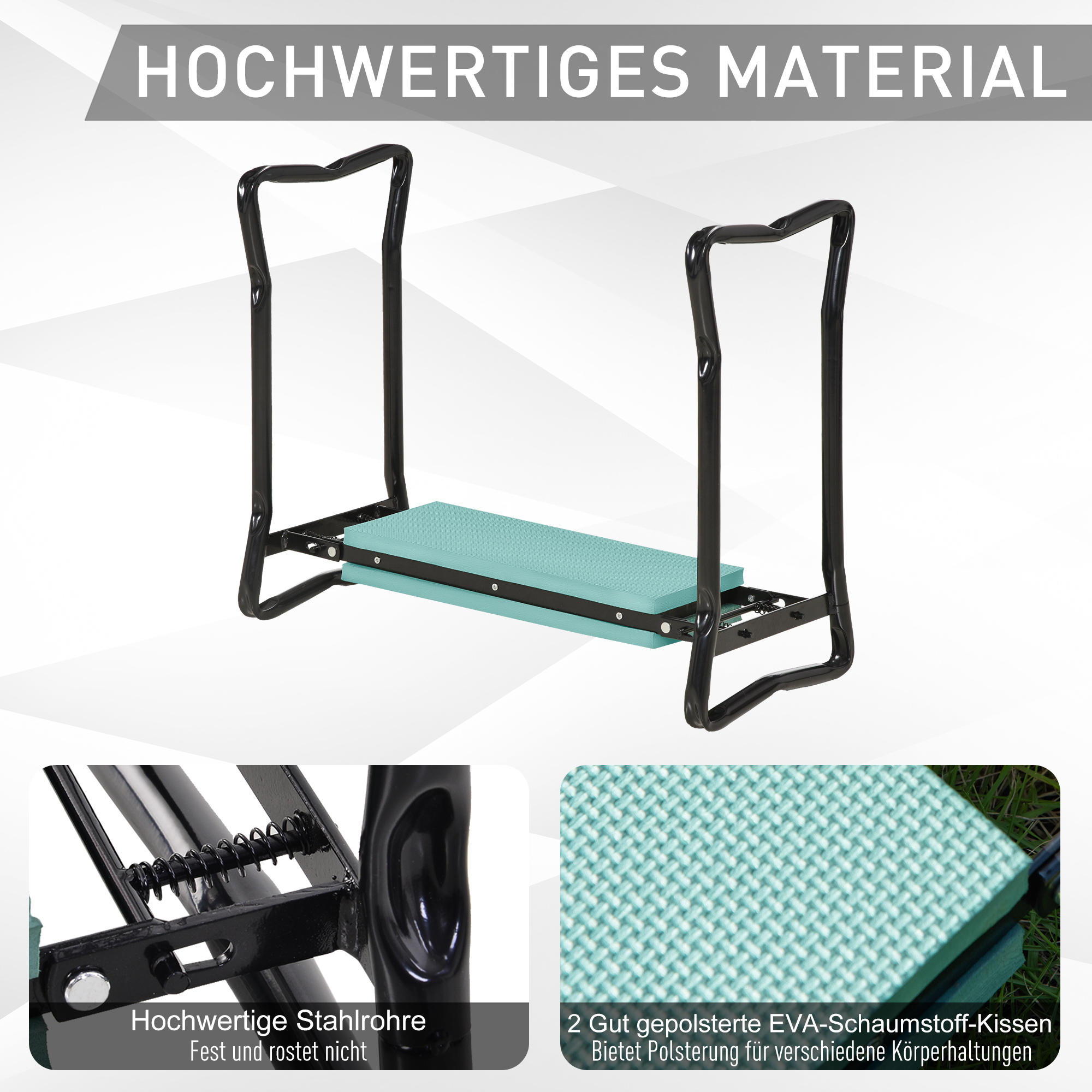 Kniebank für Gartenarbeit Klappbarer Gartenhocker Gartenbank Kniehilfe bis 150 kg EVA-Schaumstoff Stahl Dunkelgrün 58 x 28 x 49 cm
