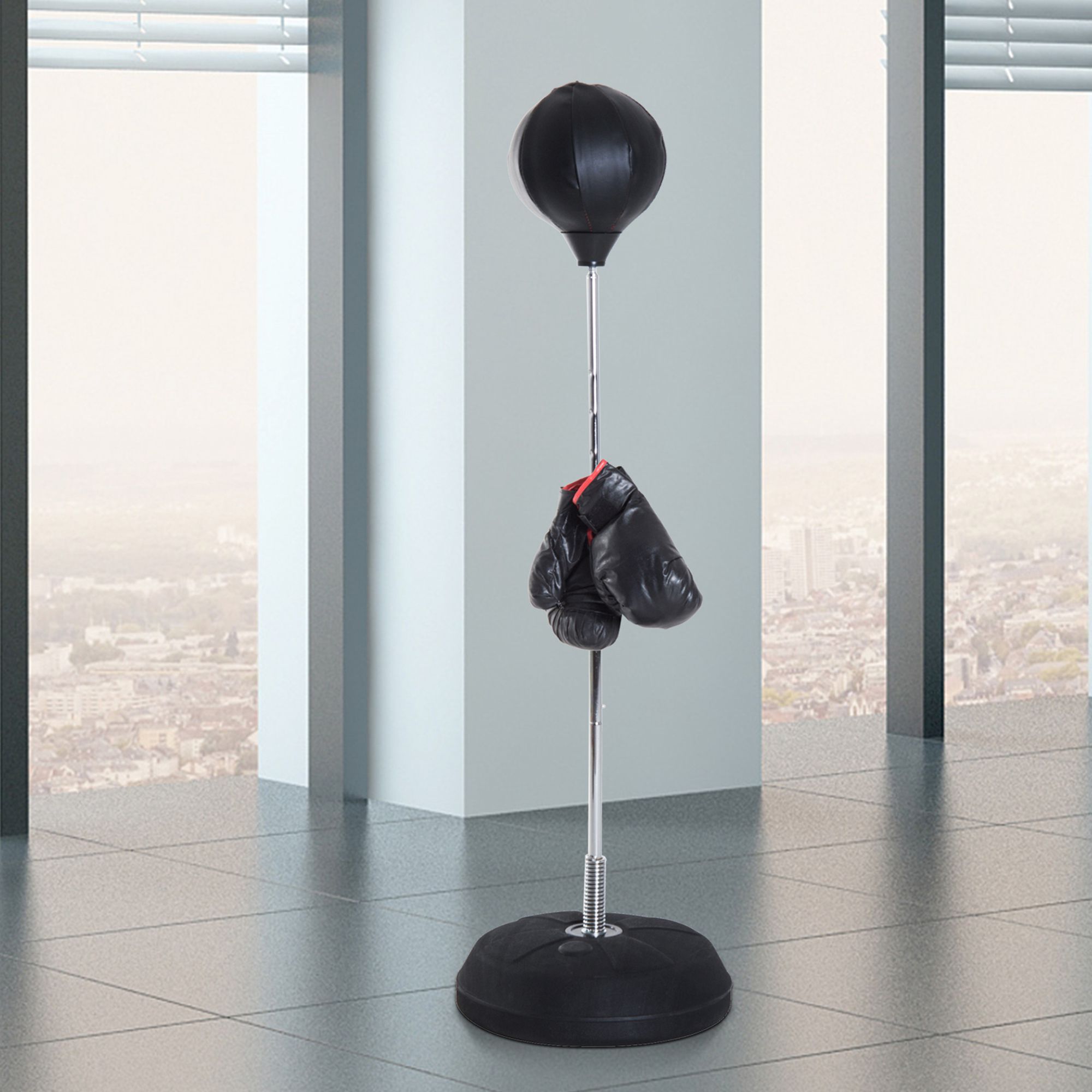 Box-Set mit Punchingball, höhenverstellbar, inkl. Boxhandschuhe, 126-144cm, Schwarz