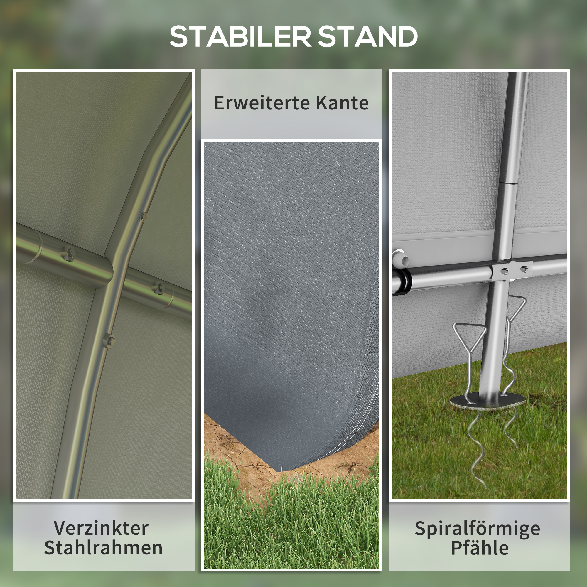 Lagerzelt für den Garten, stabiler Stahlrahmen, große Türen, 3x3m, Grau