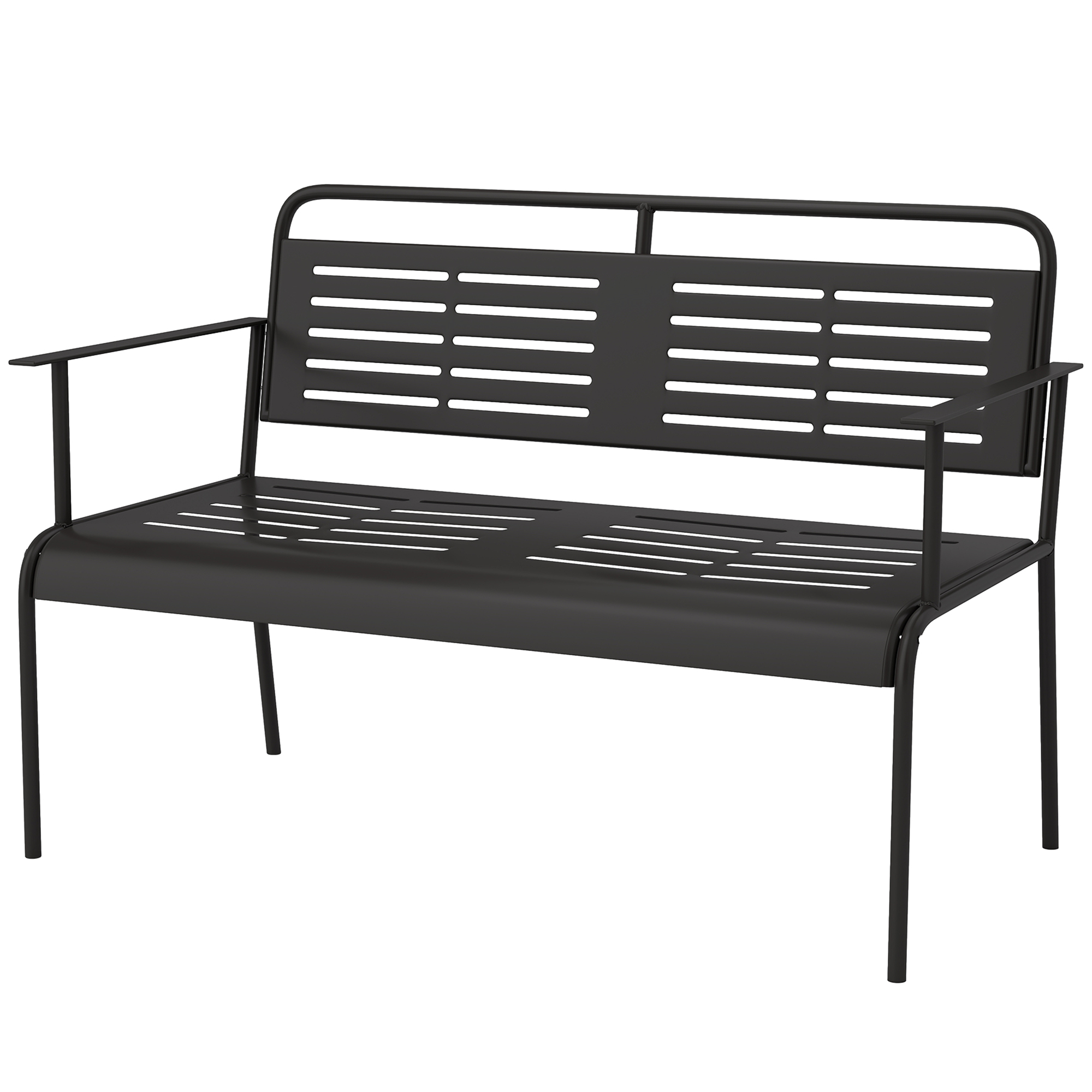 Gartenbank, wetterfest Sitzbank, wasserabweisend Gartenmöbel mit Rücken- & Armlehnen 121 x 64 x 84cm, Schwarz
