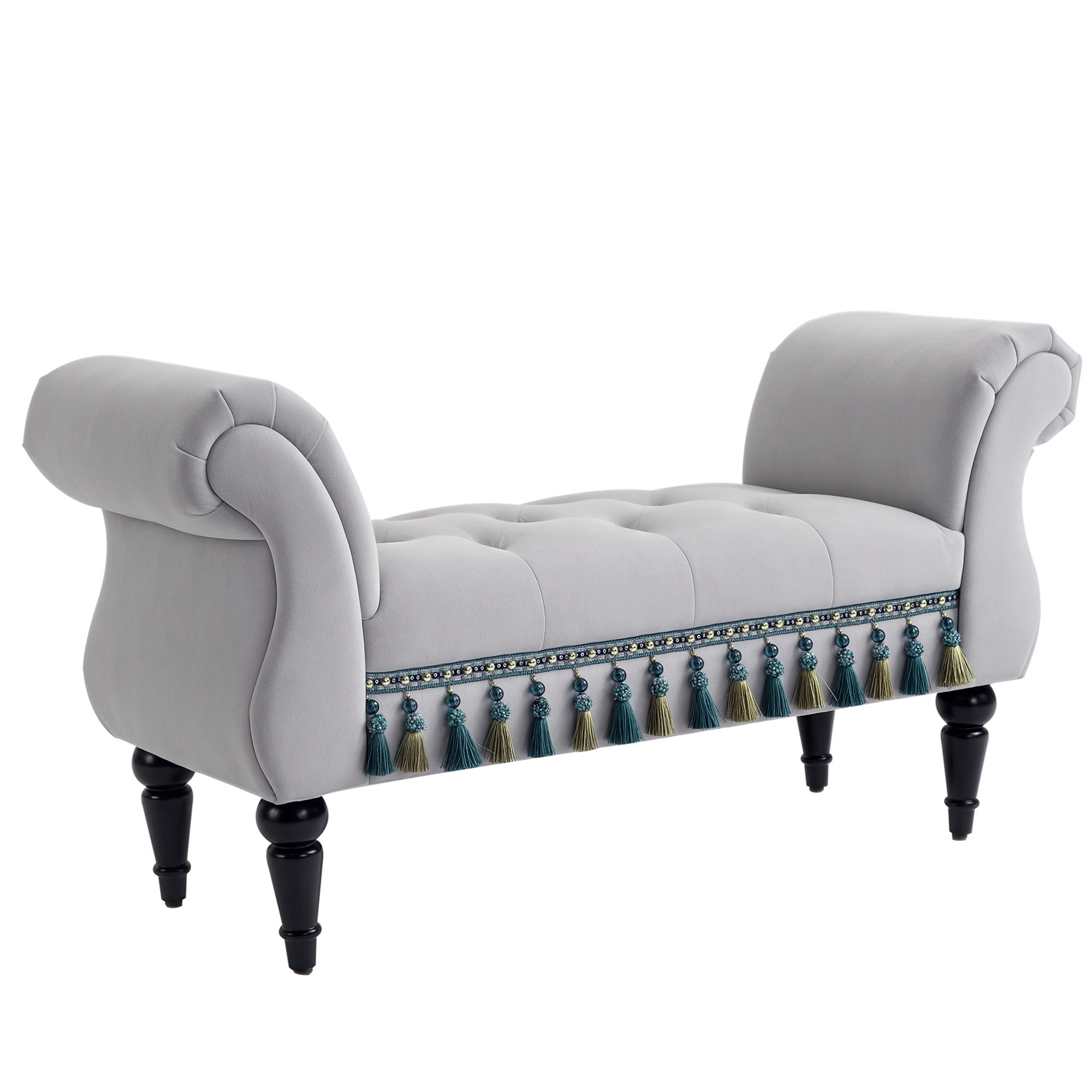 Sitzbank Polsterbank mit Samt-Bezug, Armlehne Bettbank mit Holzrahmen, Schuhbank für Schlafzimmer, Wohnzimmer, Flur 117 x 40 x 58 cm Hellgrau