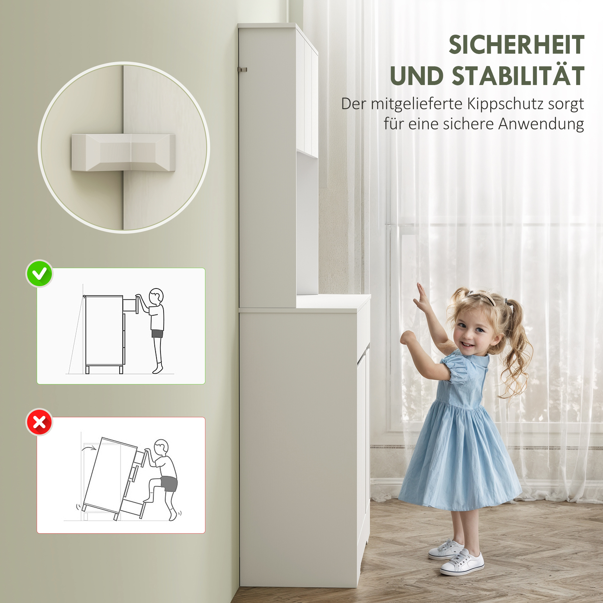 Küchenschrank mit offener Arbeitsfläche, 6 Schranktüren, 2 Schubladen, verstellbare Regale, Kabellöcher, Spanplatte, Weiß