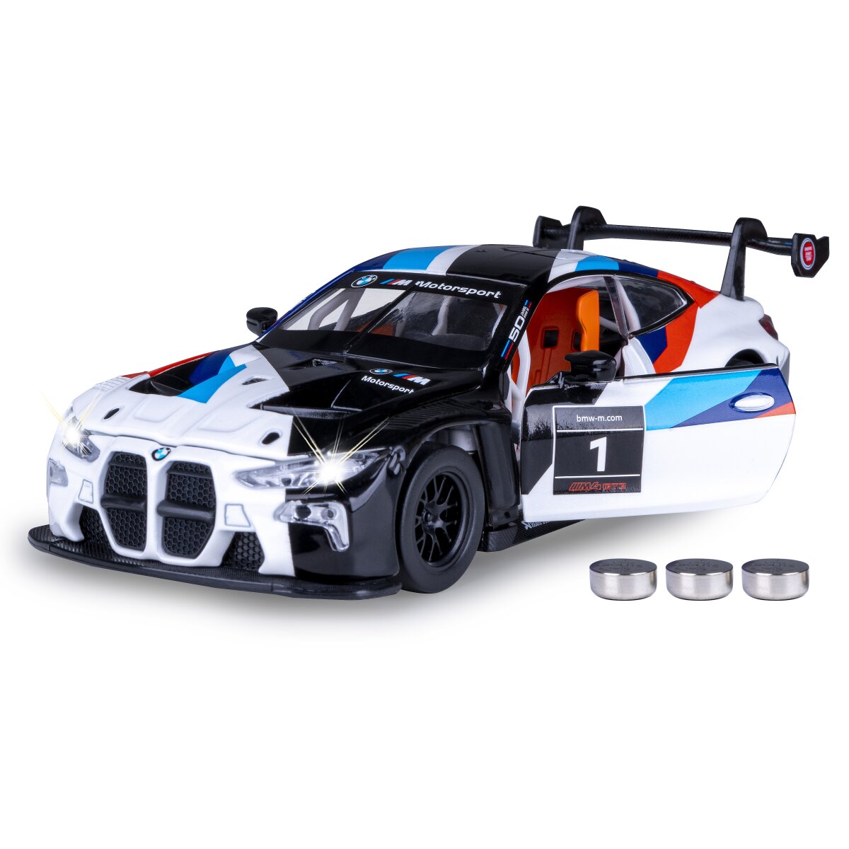 BMW M4 GT3 Diecast 1:32 weiß inkl. Knopfzellen