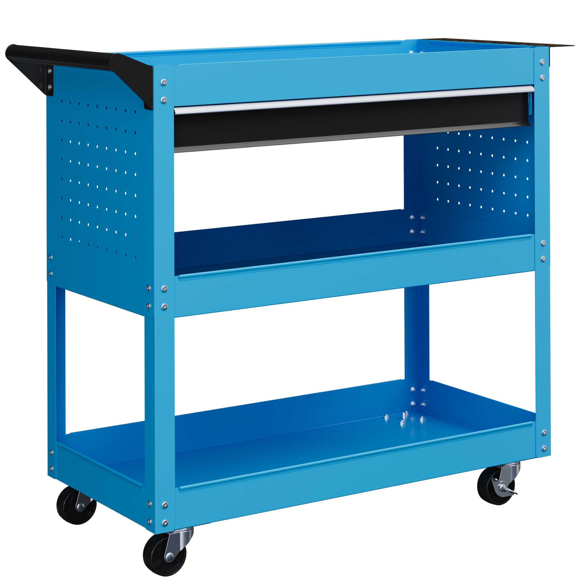 Werkzeugkoffer Werkzeugtrolley Werkzeugbox, 3 Ebenen, 4 Rollen, 82 cm x 35 cm x 76 cm, Blau