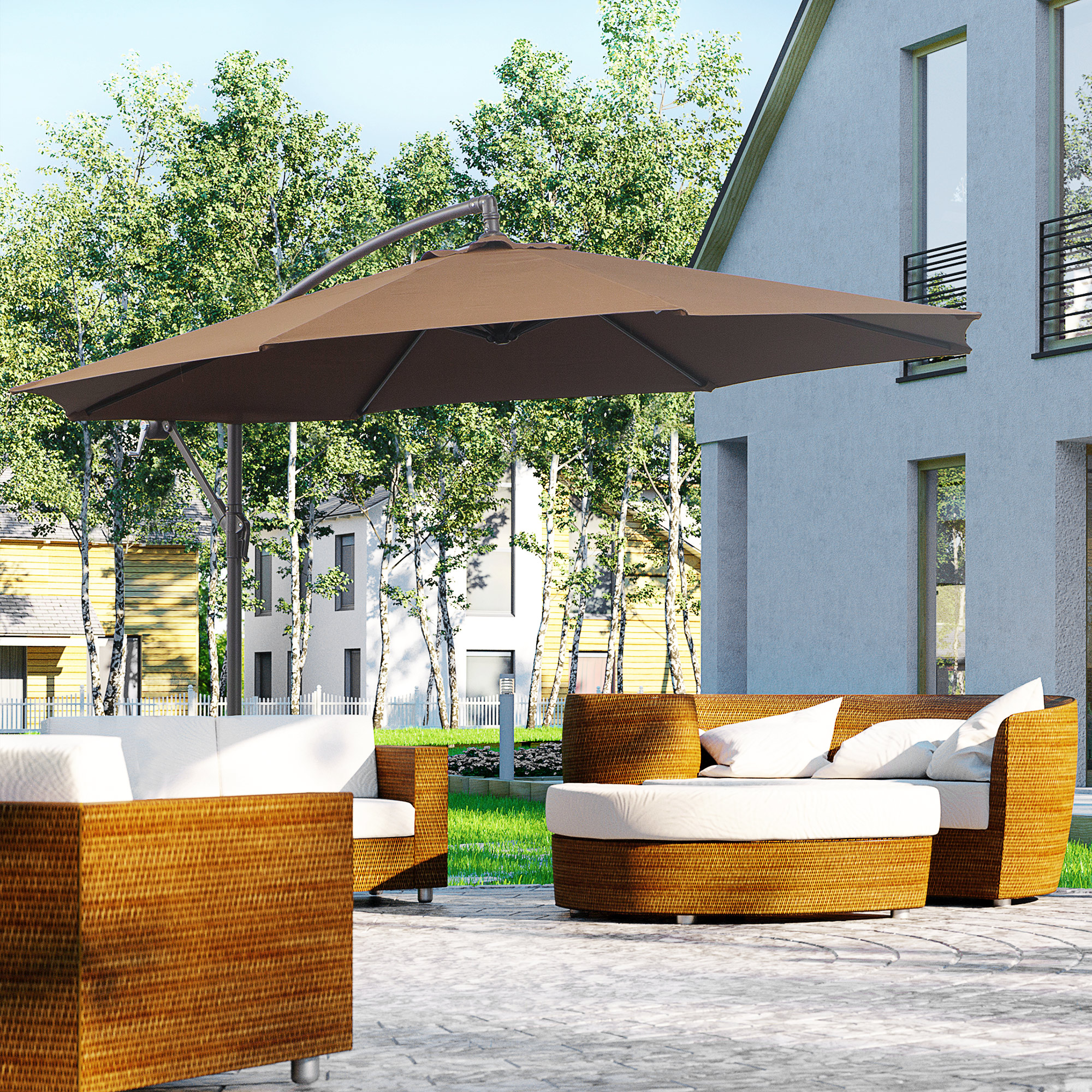 Sonnenschirm mit Kurbel Wetterbeständig 3 m x 3 m x 2,5 m Stahl Polyester Kaffee