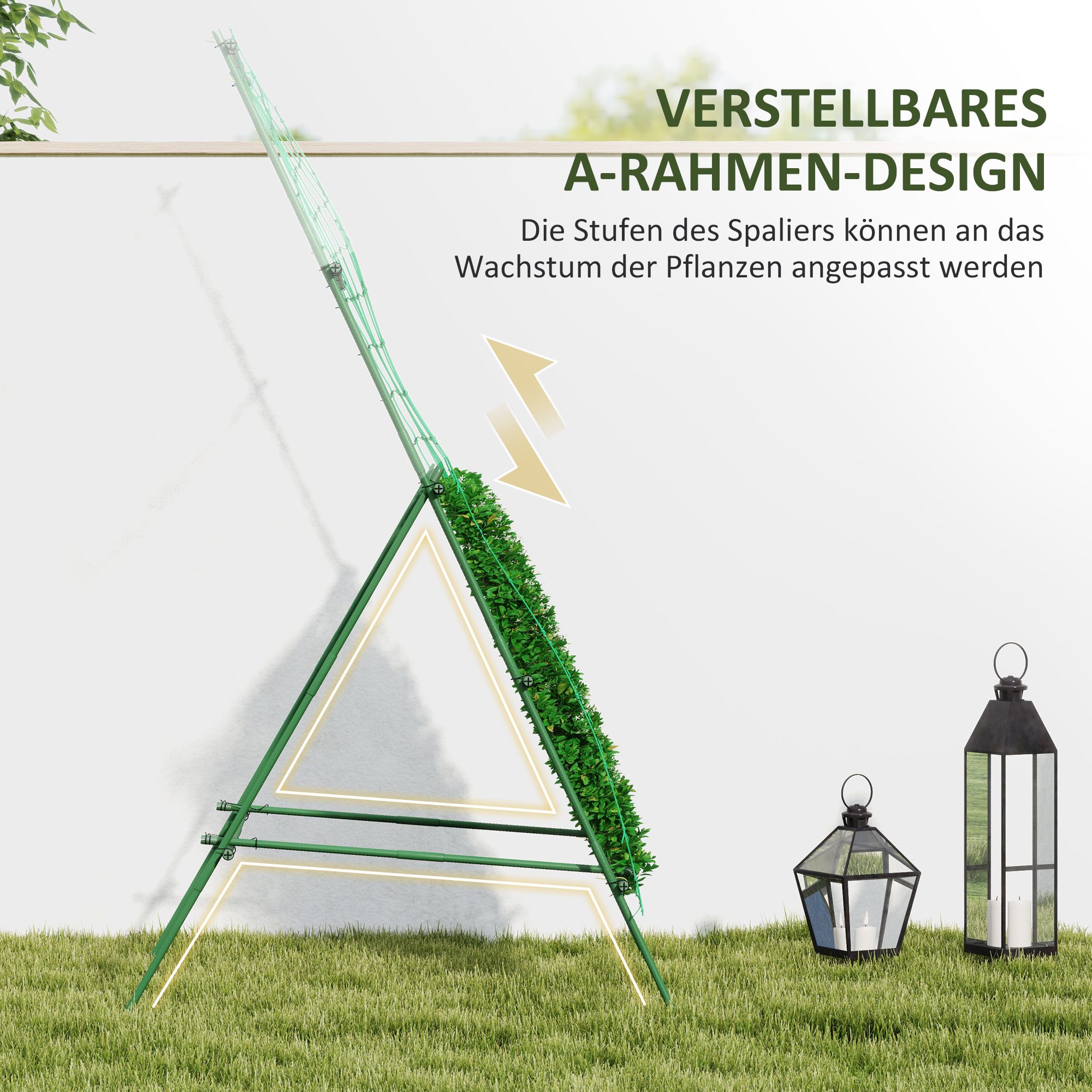 Rankgitter aus Stahl zum Stecken rostfrei Rankhilfe in A-Form für Kletterpflanzen 101x133x227 cm Grün