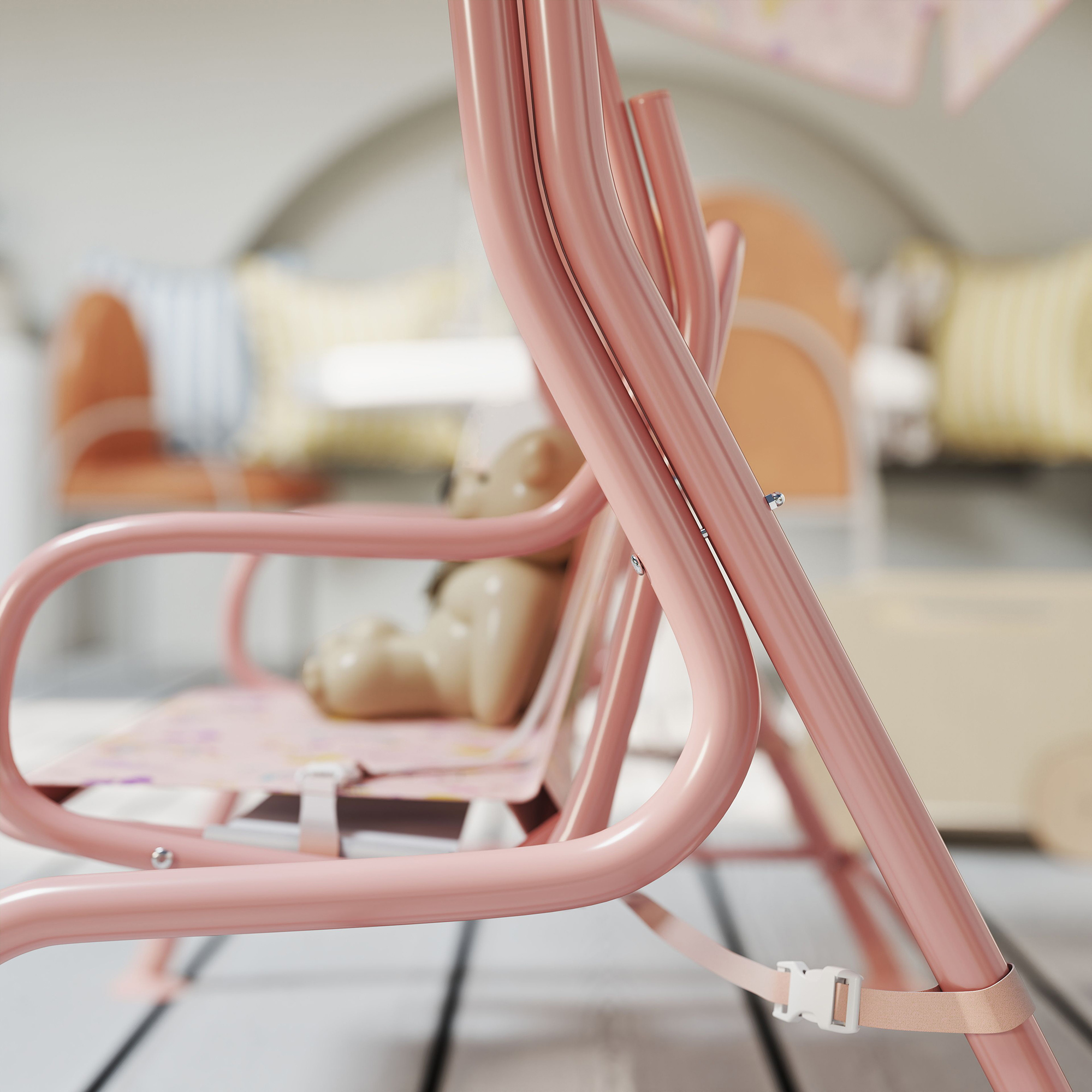 Hollywoodschaukel für Kinder, Stahlrahmen, 2-Sitzer, 60 kg belastbar, Rosa