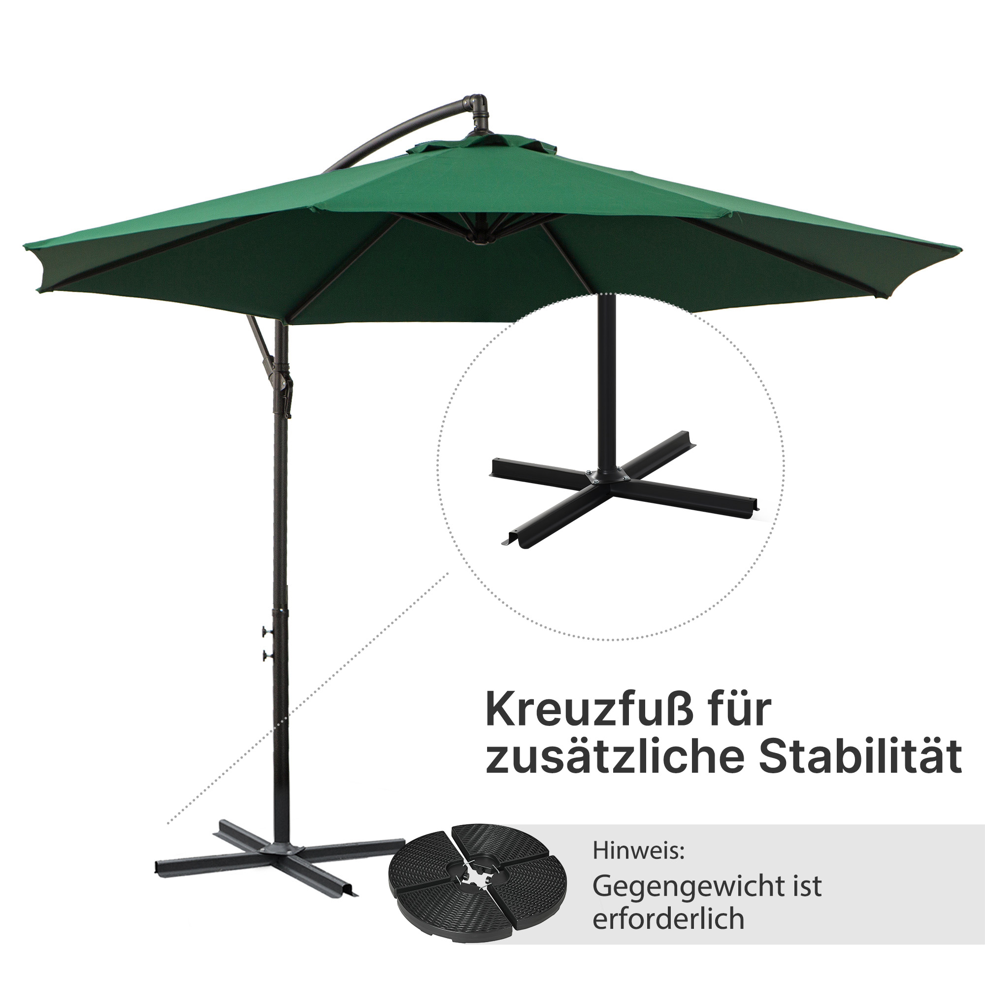 Sonnenschirm mit Handkurbel Wetterbeständig 3 m x 3 m x 2,5 m XXL Grün