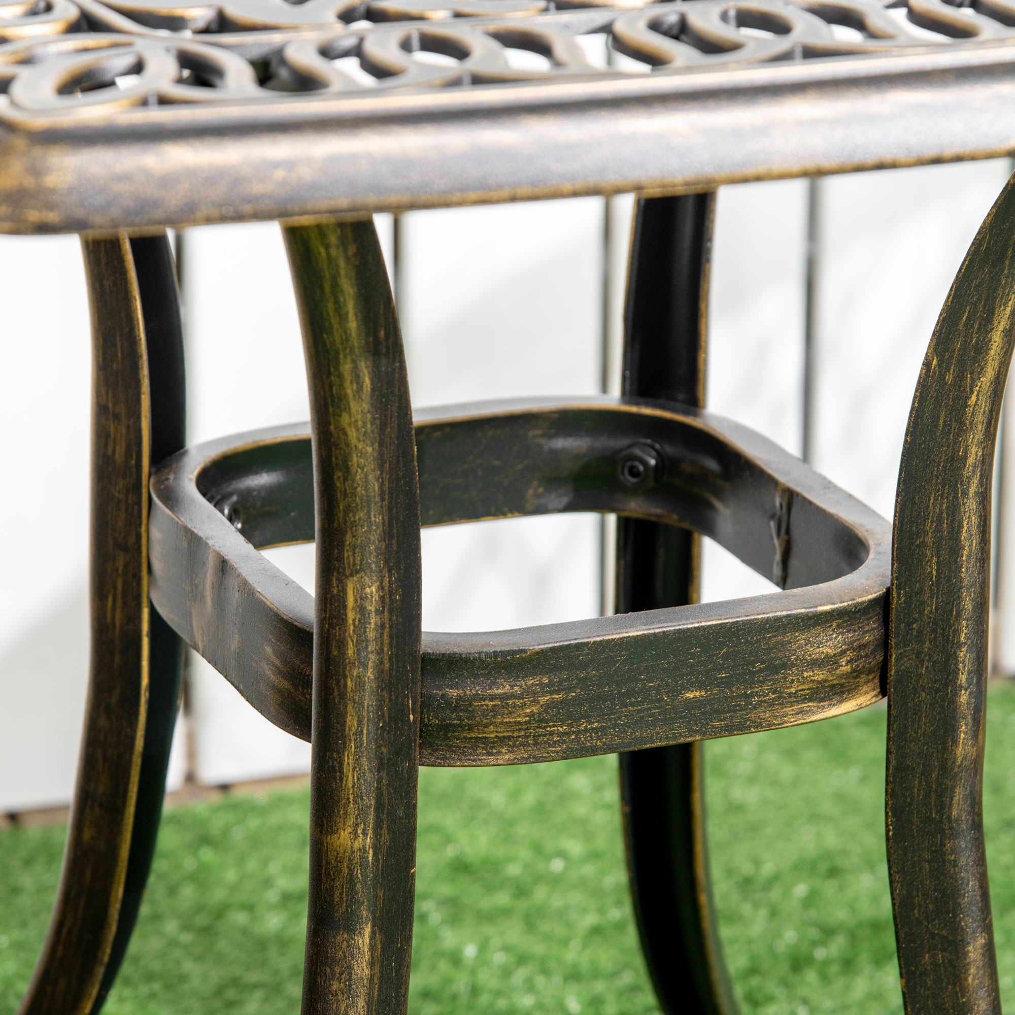 Gartentisch, dekoratives Vintage-Design, mit Schirmloch, Aluminiumguss, Farbe: Bronze, 54 x 54 x 52,5 cm