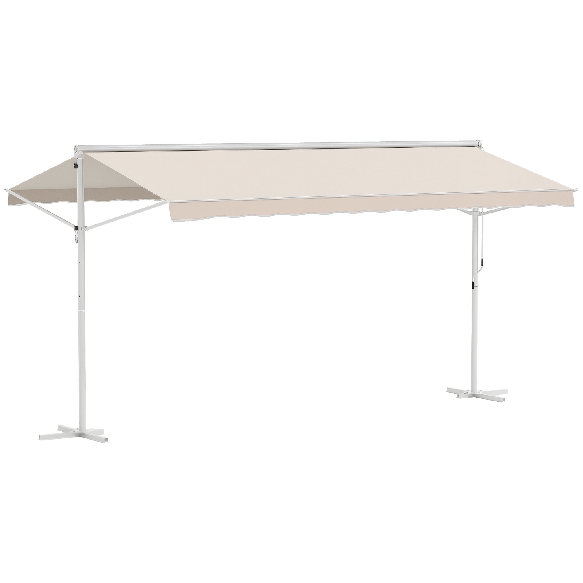 Standmarkise Markise 4,5 x 3,4m Terrassenüberdachung Gartenmarkise mit Faltarm Kurbel Terrasse Creme Alu Metall