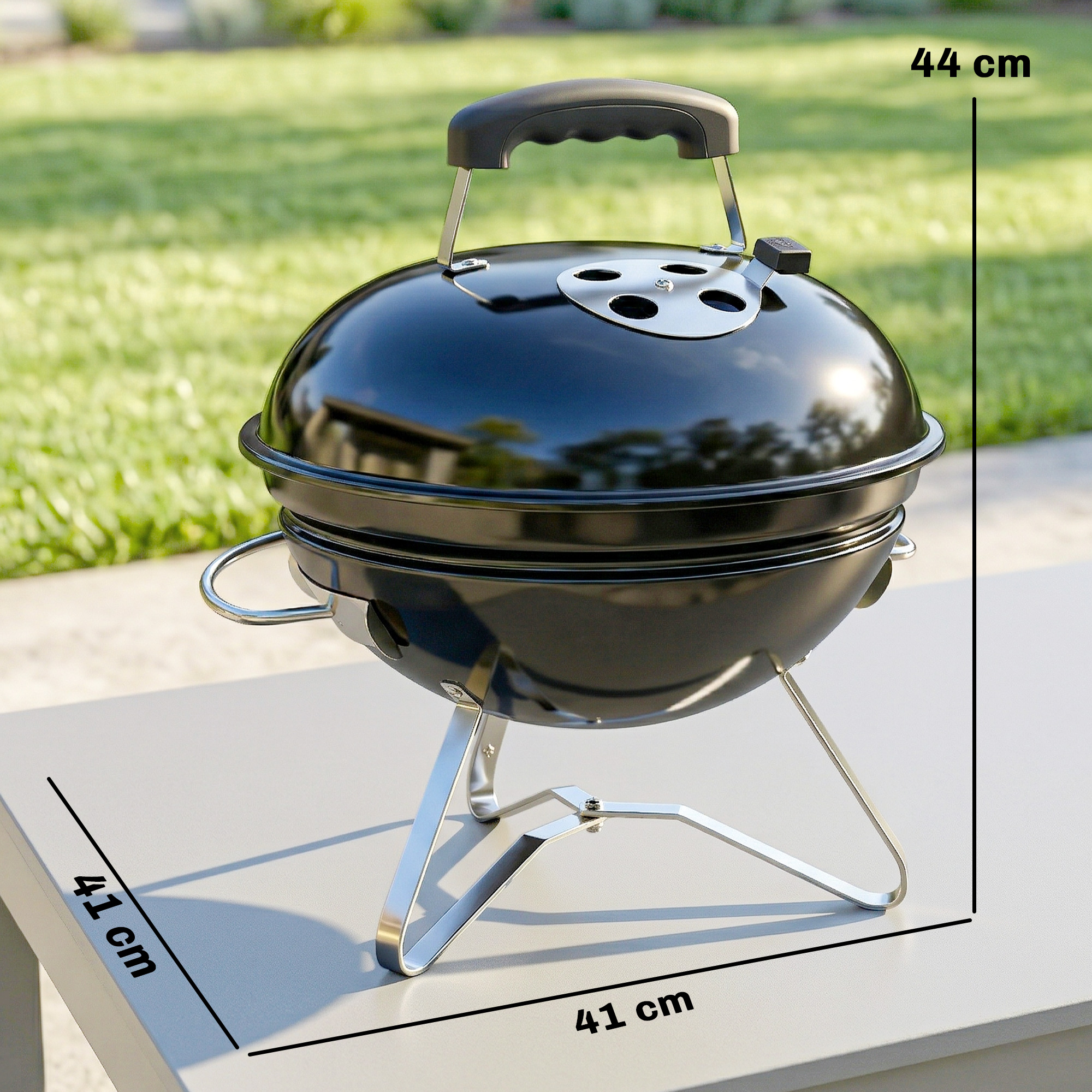 Holzkohlegrill, tragbarer Kugelgrill mit Deckel, Griff verstellbaren Lüftungsschlitzen für Barbeque 41x41x44 cm Schwarz