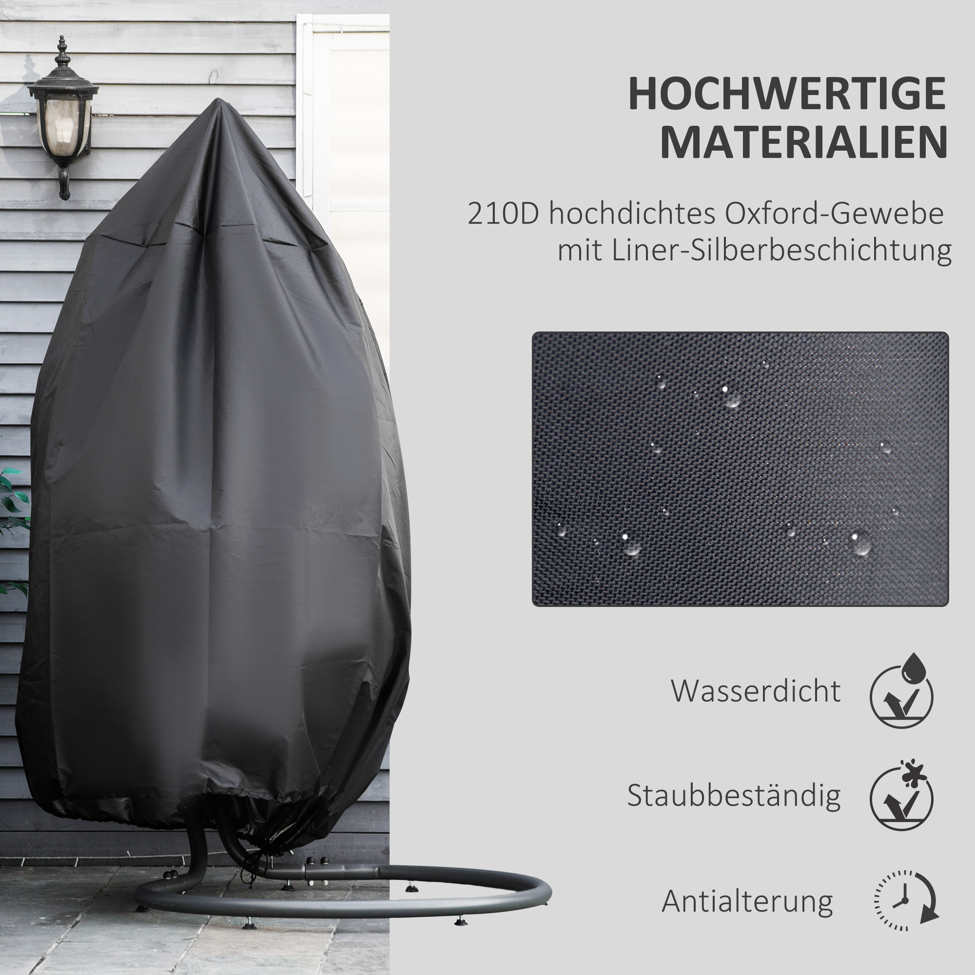 Hängesessel Abdeckung Wasserdicht Winddicht Schutzhülle mit Reißverschluss 210D Oxford Abdeckhauben für Hängekorb Schwingsessel Hängestuhl Ø115 x 190H cm Schwarz