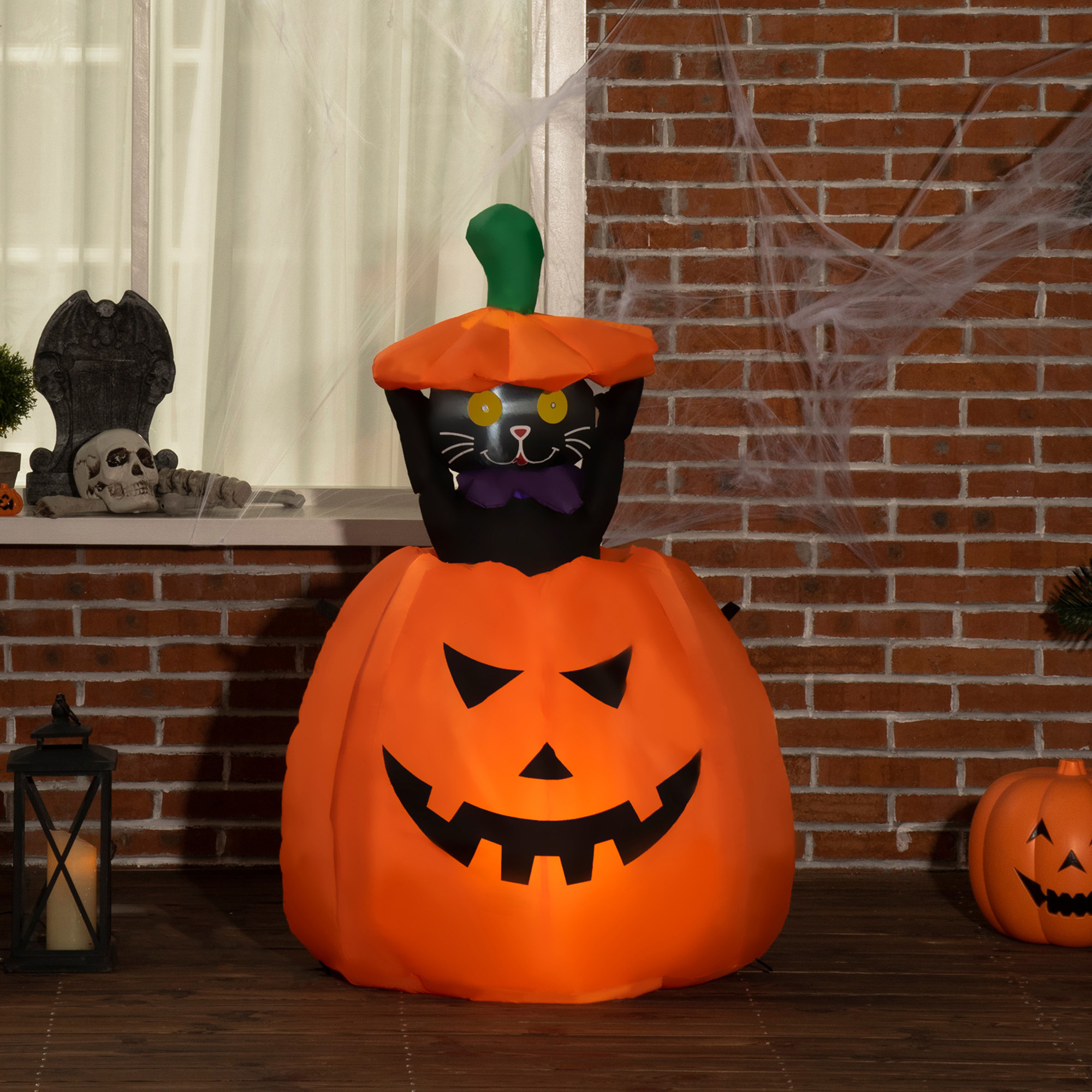 selbstaufblasende Halloweendekoration Halloweenkürbis, inkl LED´s Outdoor Wettebeständig, 76 x 64 x 115cm, Orange