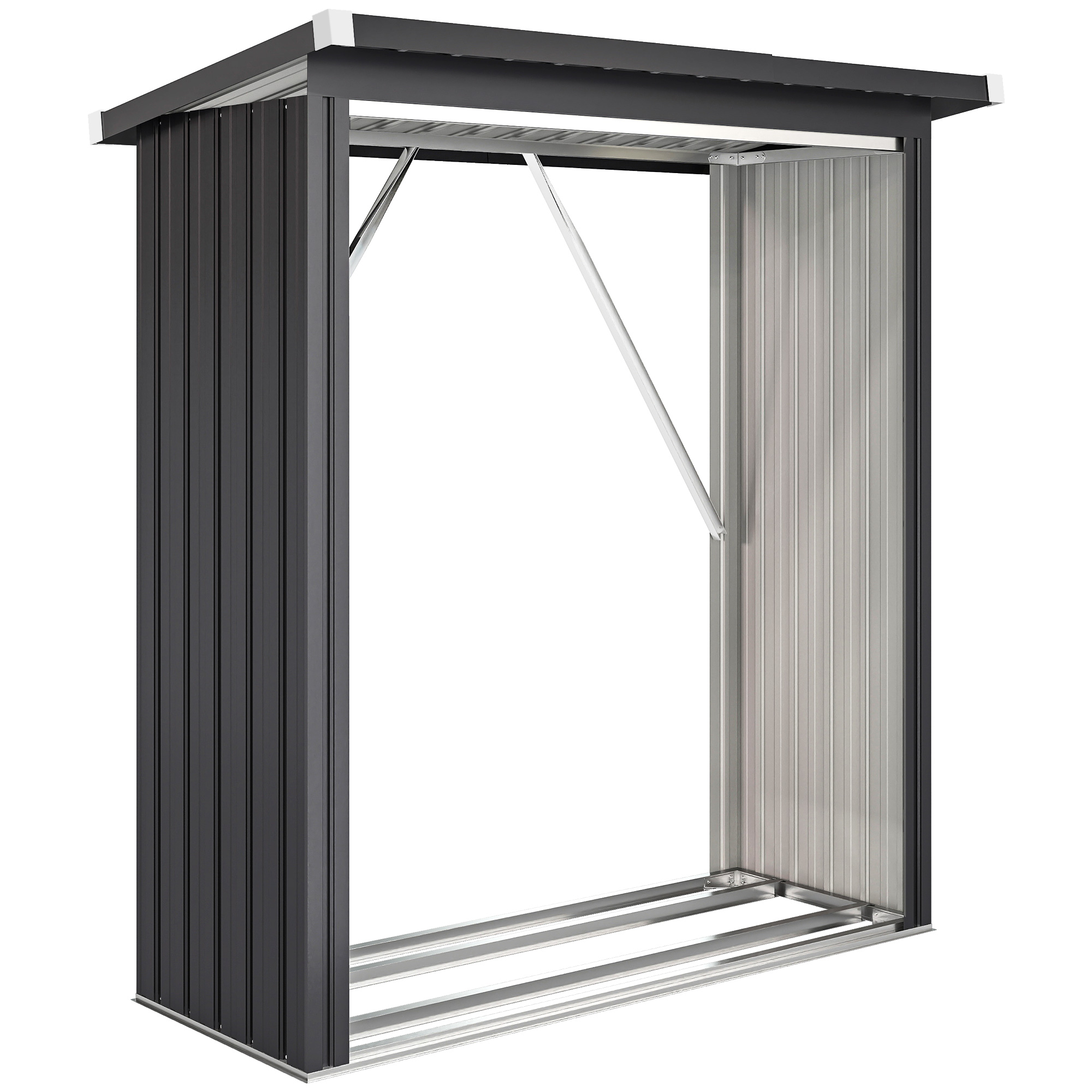 Brennholzschuppen, Feuerholzunterstand, Stahl, erhöhter Boden, Schrägdach, 150 x 66,5 x 150 cm, Dunkelgrau