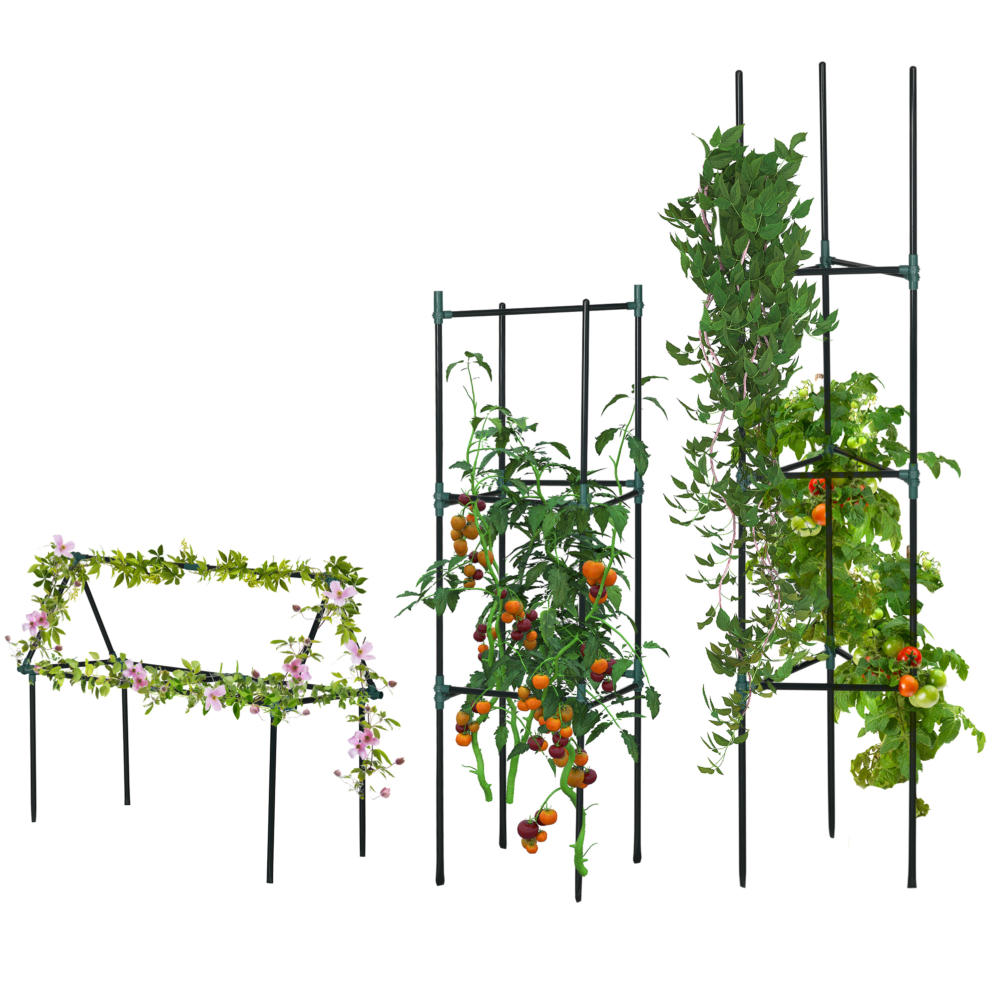 Rankhilfe, 3er-Set, Pflanzgitter, modulares Design, für Außen und Innen, Stahl, grün, 38 x 38 x 182 cm