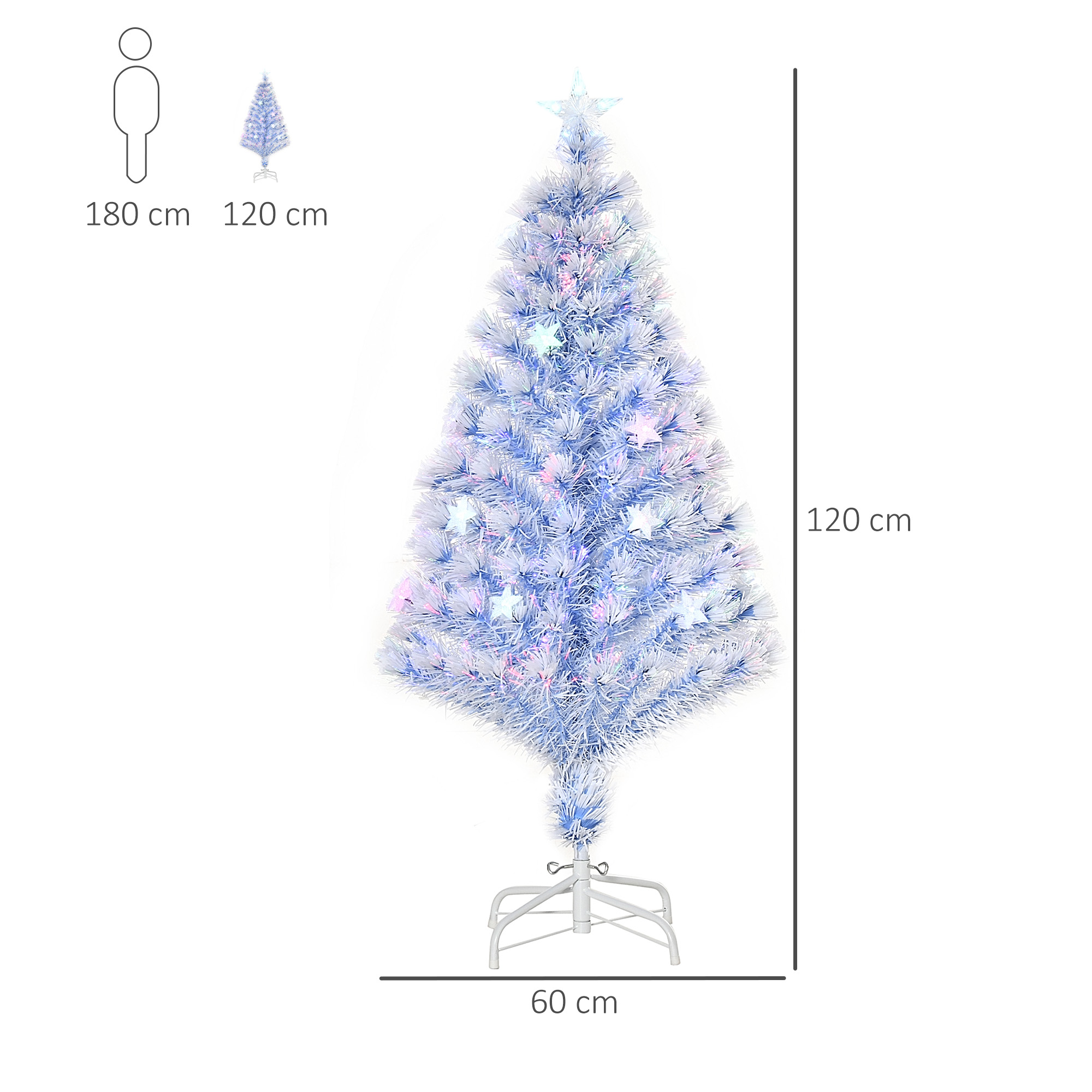 künstlicher Weihnachtsbaum mit 3 LED-Leuchten Christbaum Tannenbaum PVC Metall Weiß+Blau Ø60 x 120H cm