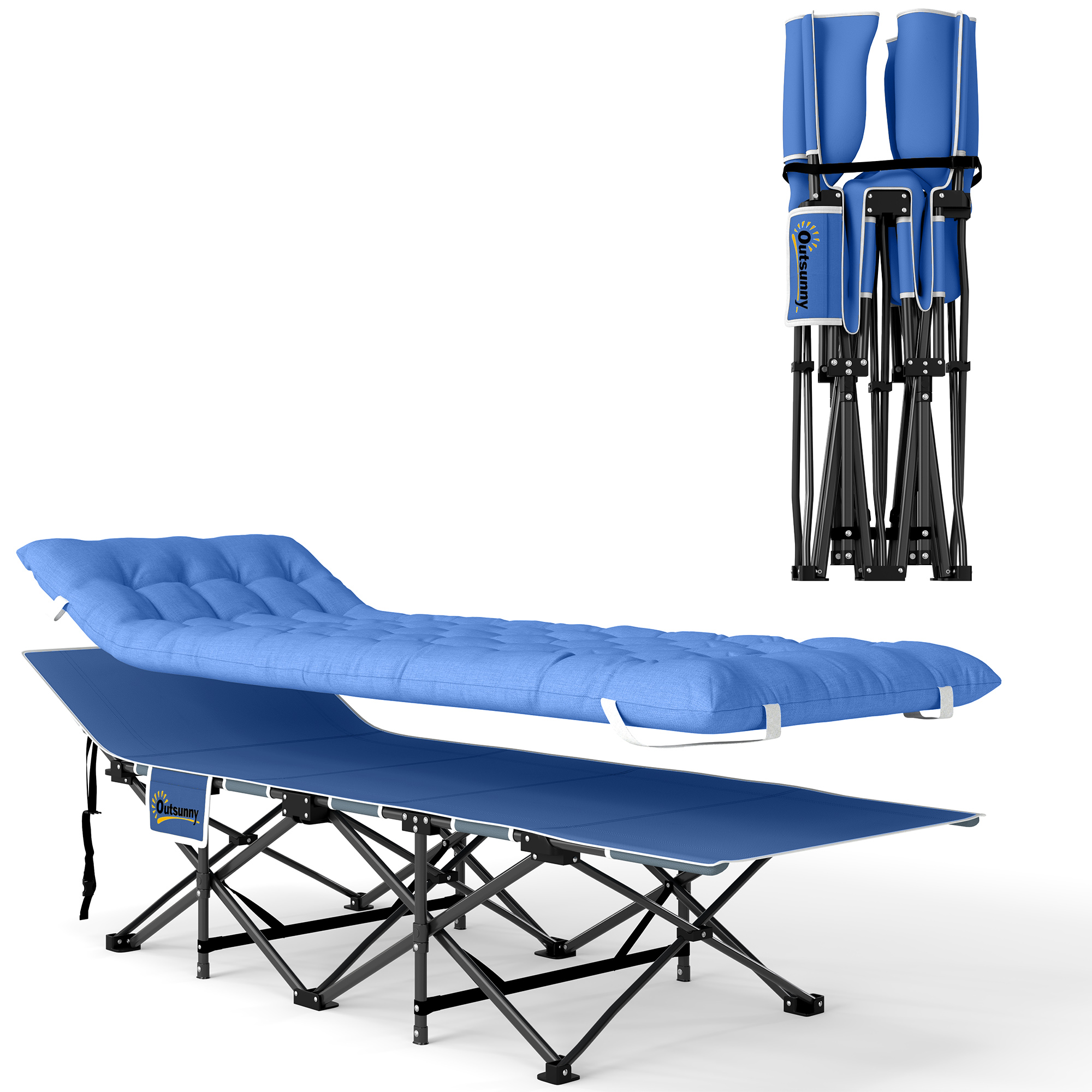 Feldbett faltbar Campingbett mit Matratze Kopfkissen Seitentasche 185 x 68 x 37 cm bis 150 kg Dunkelblau