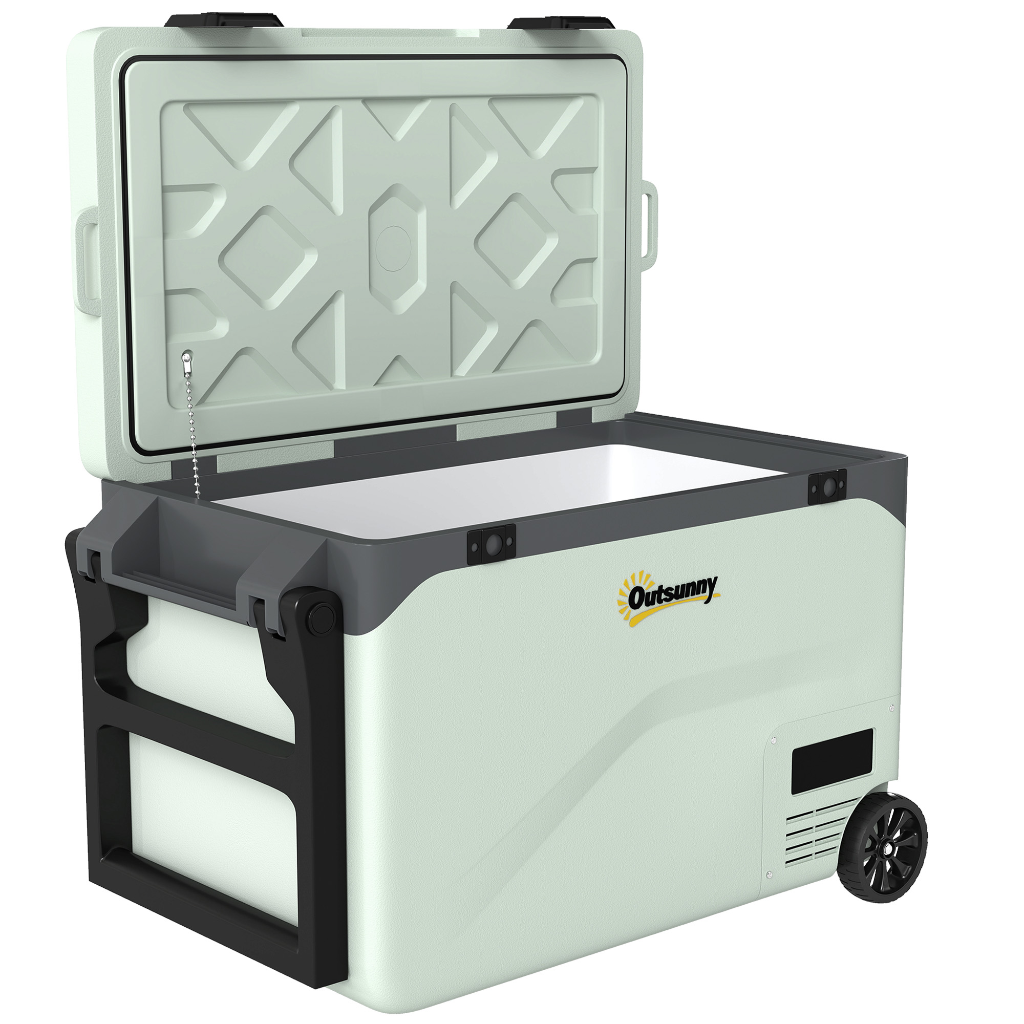 42,5 Liter Kompressor Kühlbox leise elektrisch Mini Kühlschrank bis -20℃ Kühlbox mit Bluetooth Rolle Griff Handyhalter