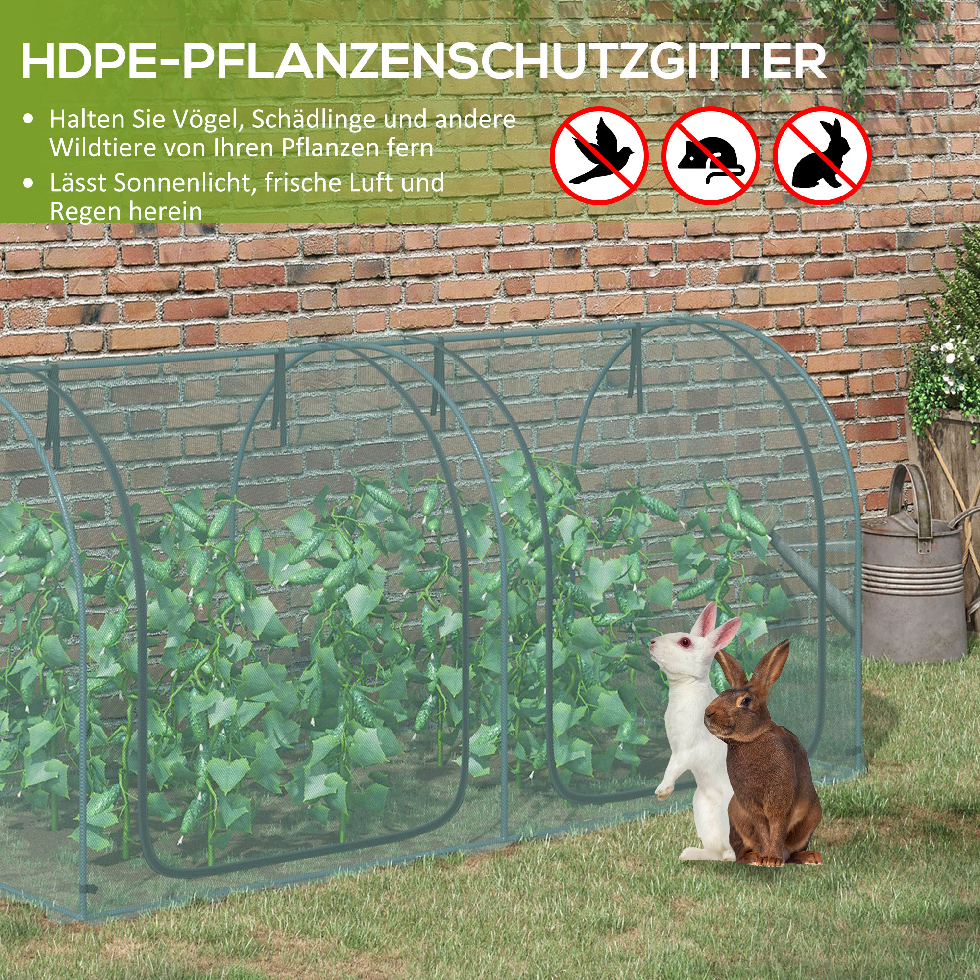 Pflanzenschutznetz, 2 aufrollbare Türen, Stahlrahmen, inkl. Tragetasche, dunkelgrün, 2,49 x 1,2 x 1,2m
