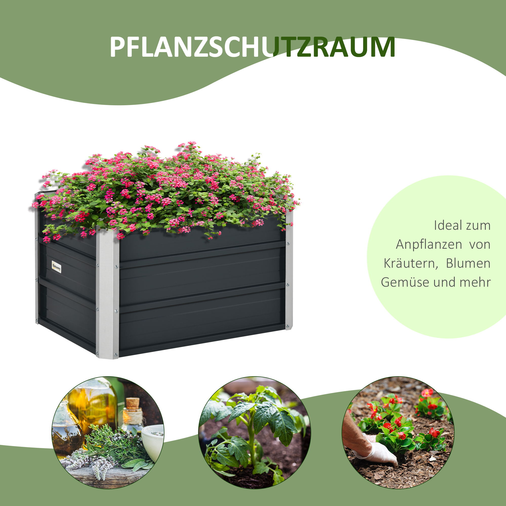 Hochbeet aus Stahl Gartenbeet Pflanzkasten Blumenkasten Blumenkübel mit Handschuhe Dunkelgrau 66 x 47 x 40 cm