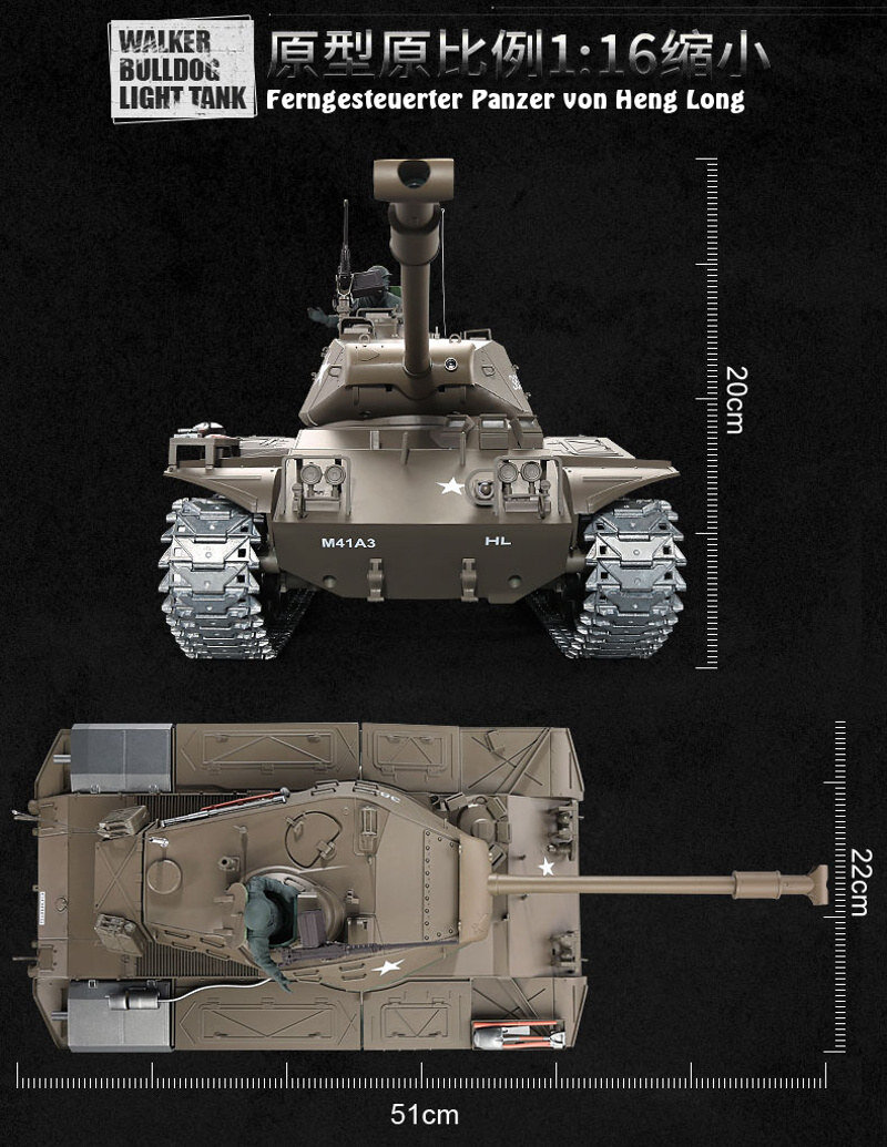 RC Panzer "M41 A3 Walker Bulldog" - Metallgetriebe & Metallketten PRO