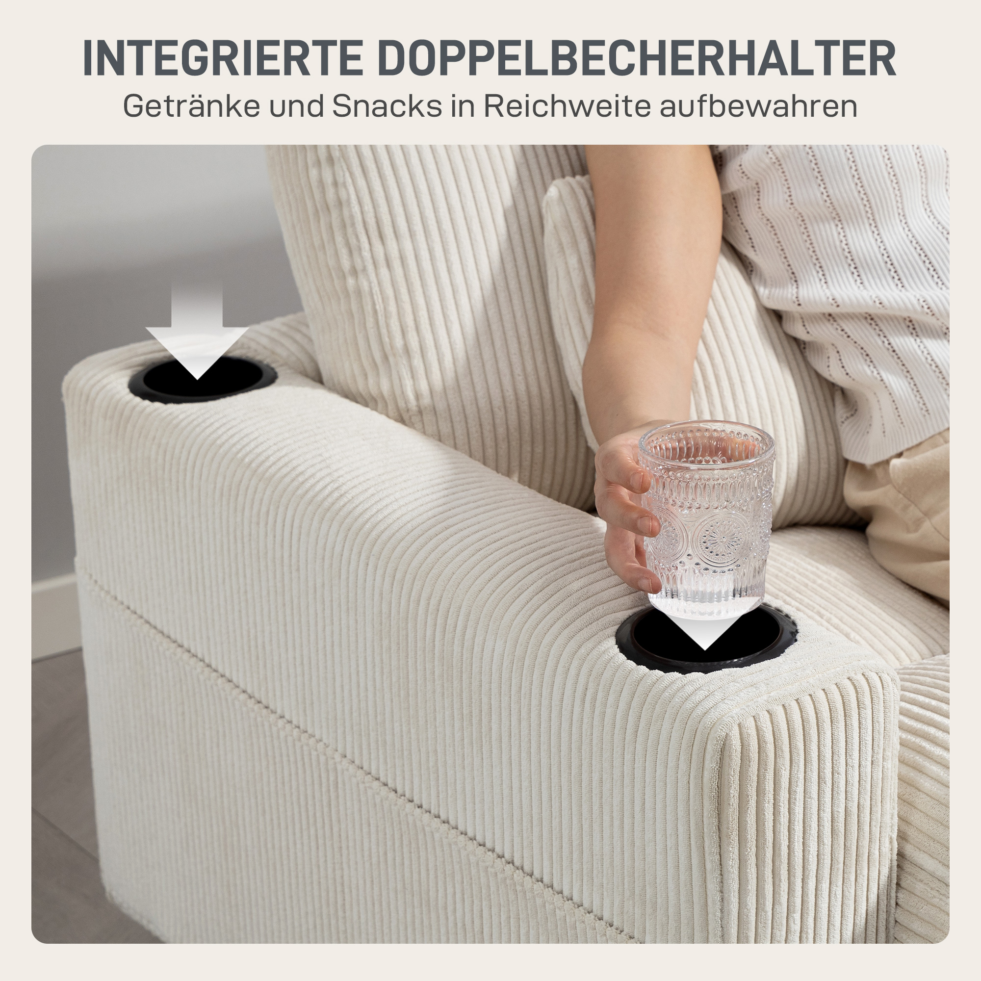 Sofa-Bett mit Kissen, Schaumstoff, zum Bett umwandelbar, Becherhalter,  Cremeweiß