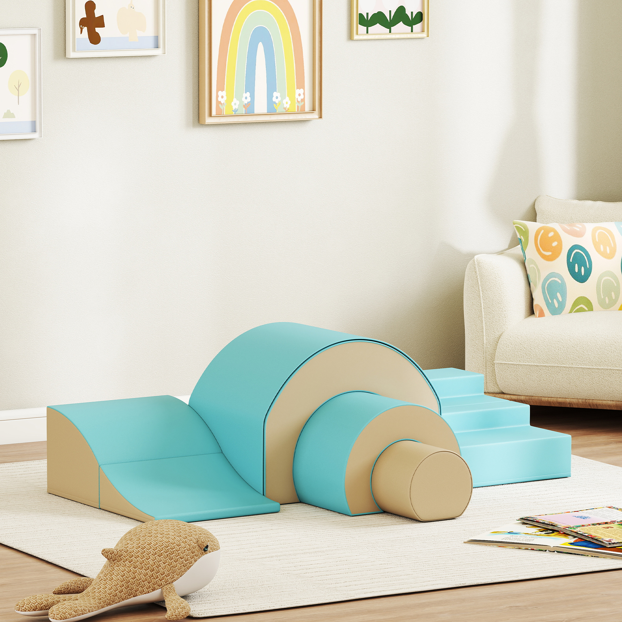5-teiliges Softbaustein-Set für Babys & Kleinkinder, Schaumstoff, Kunstleder, 5 kreative Formen, Indoor-Set zum Klettern, Krabbeln, Spielen, Grün