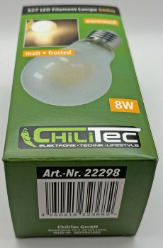 LED Glühlampe E27 "Filament G60m" matt, 3000k, 640lm, 230V / 8W, warmweiß