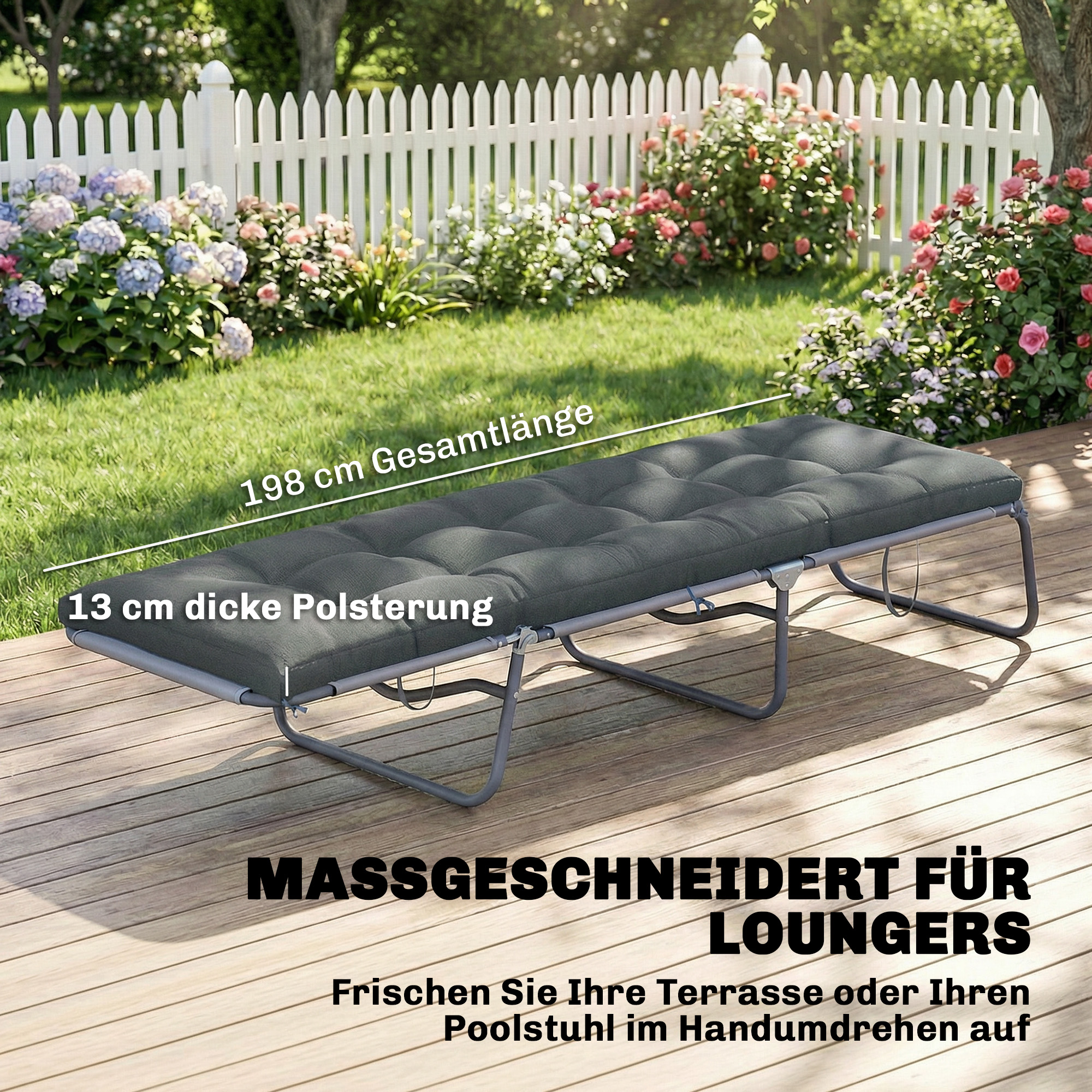 Palettenkissen Abnehmbar Sitzkissen mit Befestigungsbändern Palettenpolster für die meisten Liegen 198x65x13cm Dunkelgrau