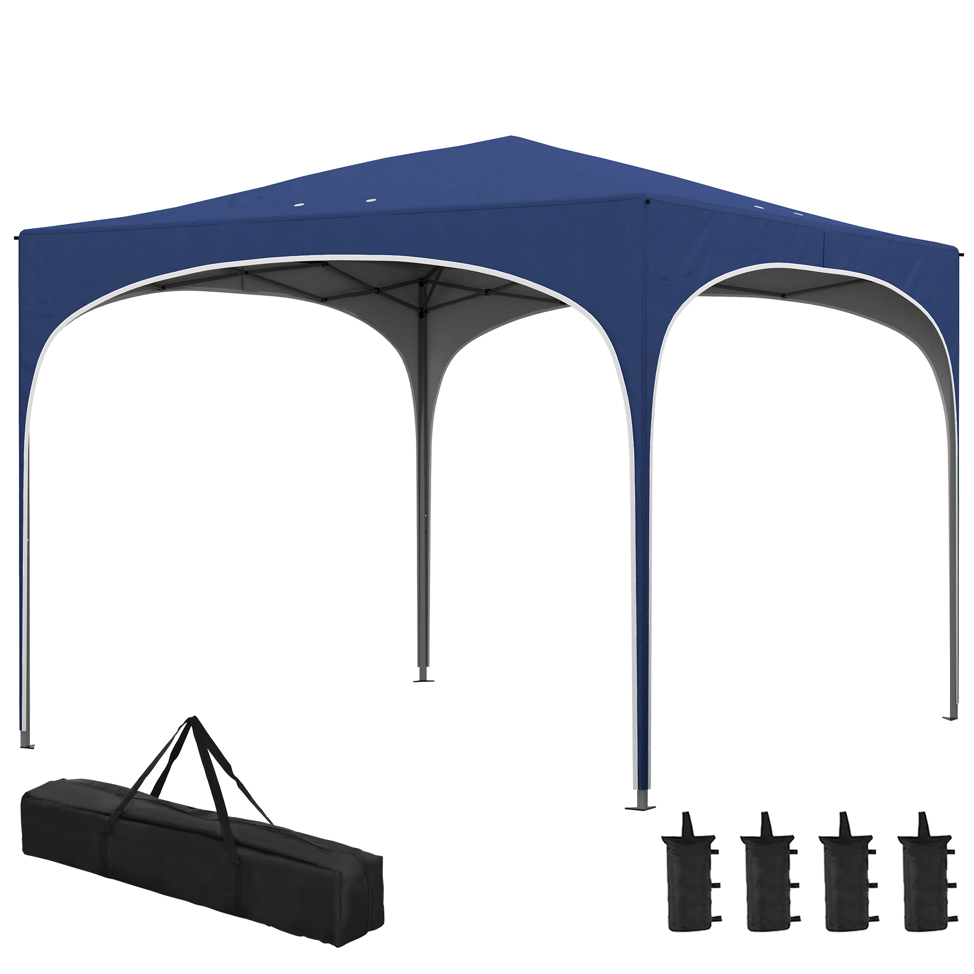 Faltpavillon, höhenverstellbar, Metallstützen, robuste Plane, inkl. Tragetasche, 2,95 x 2,95 x 2,55m, Dunkelblau