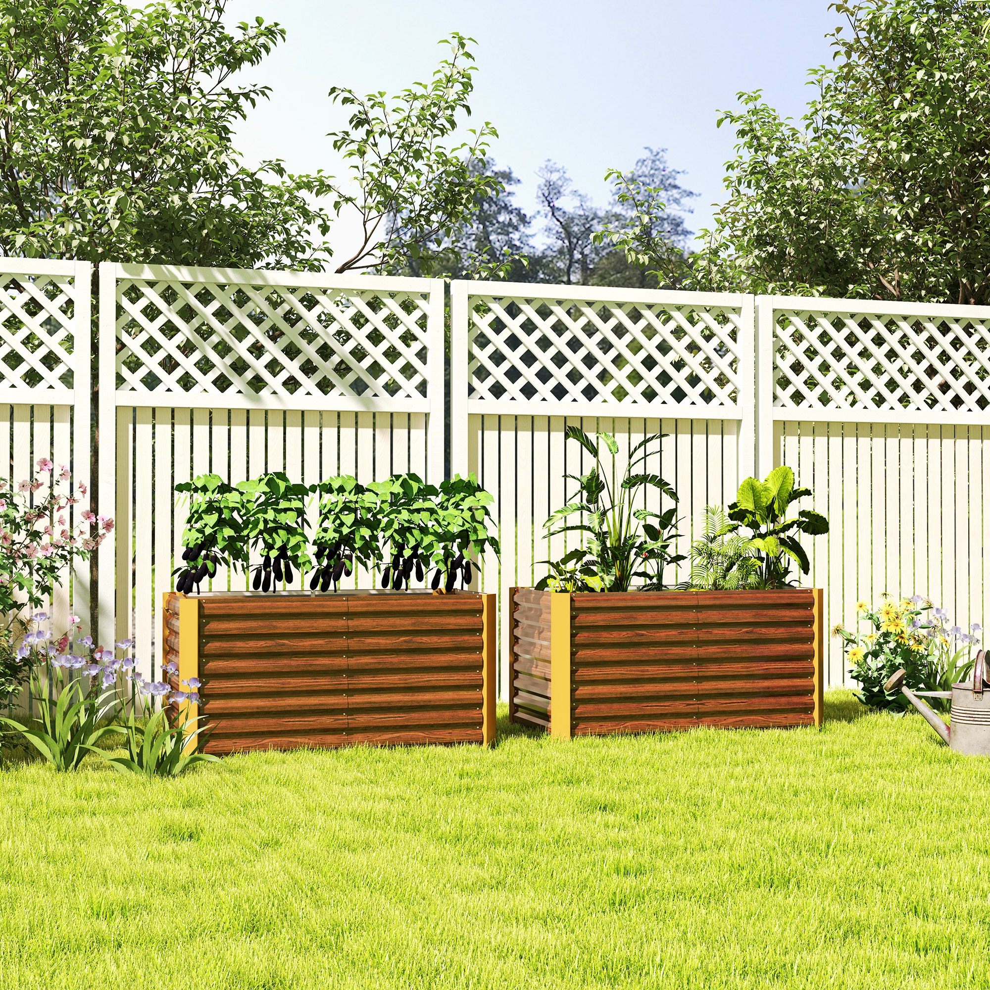 Hochbeet 2er-Set, Pflanzkasten, extra tief, Metall, 120 x 60 x 60 cm Braun