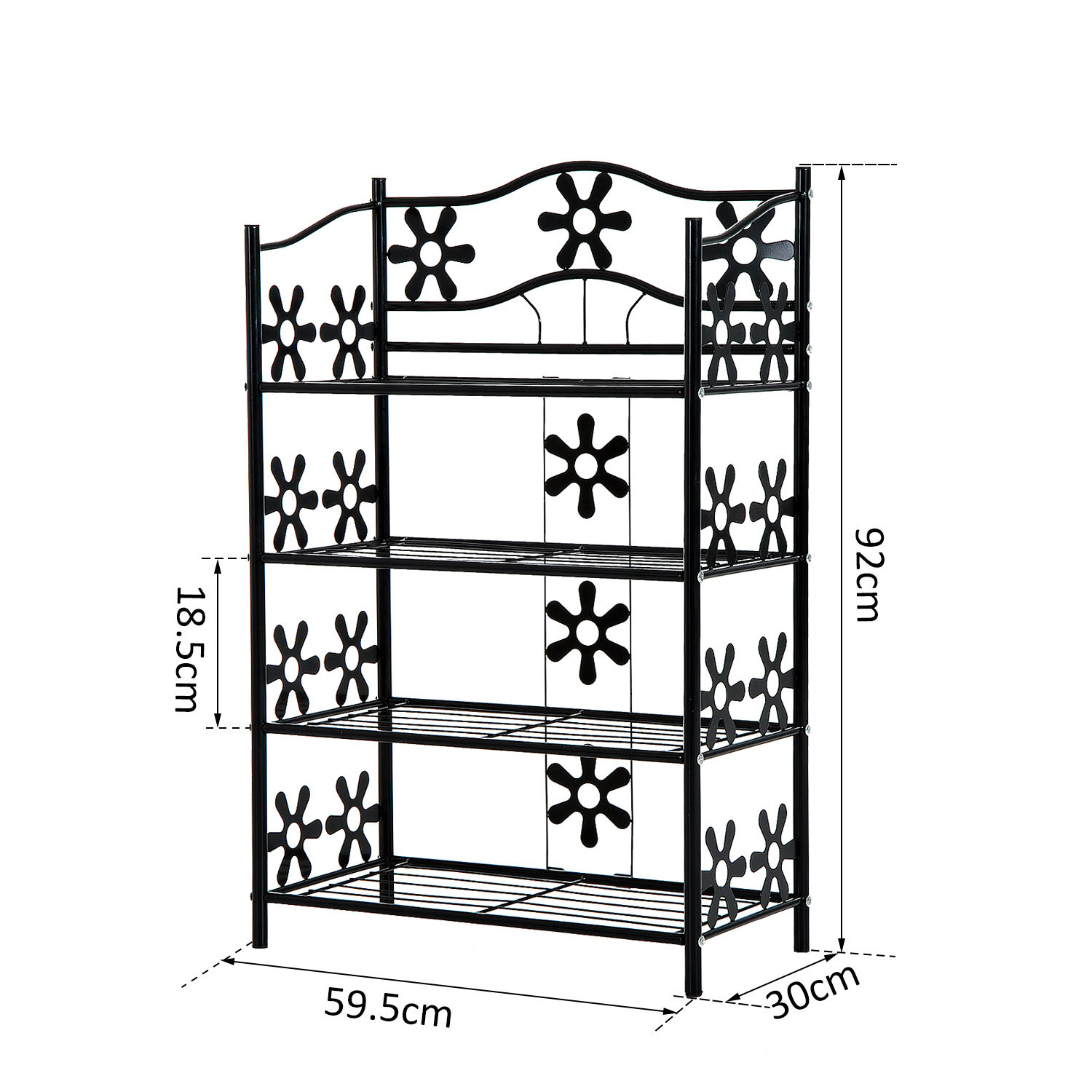 kleines Schuhregal Platzsparend Blumenregal Pflanzentreppe Standregal Ständer 4 Etagen Metall Schwarz 59,5 x 30 x 92 cm