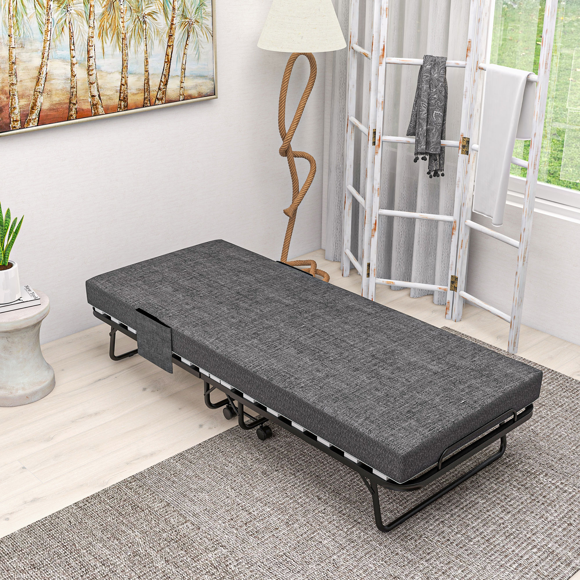Klappbett, Matratze, 4 Rollen, Metallgestell, bis 150 kg, 190 x 80 x 42 cm, Dunkelgrau
