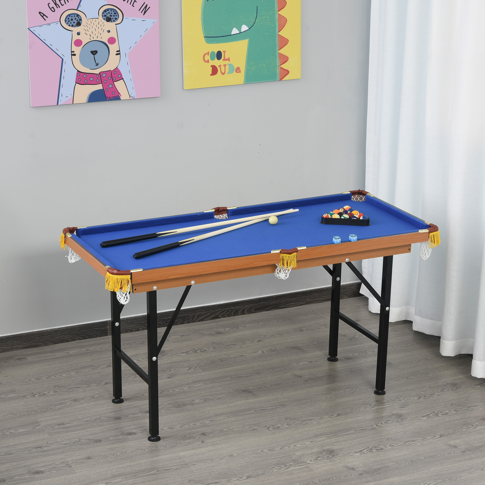 Billardtisch Klappbar Mini Billiard Tisch mit 2 Queues 16 Bällen Kreide Dreieck, Zubehör 140 x 63 x 75 cm